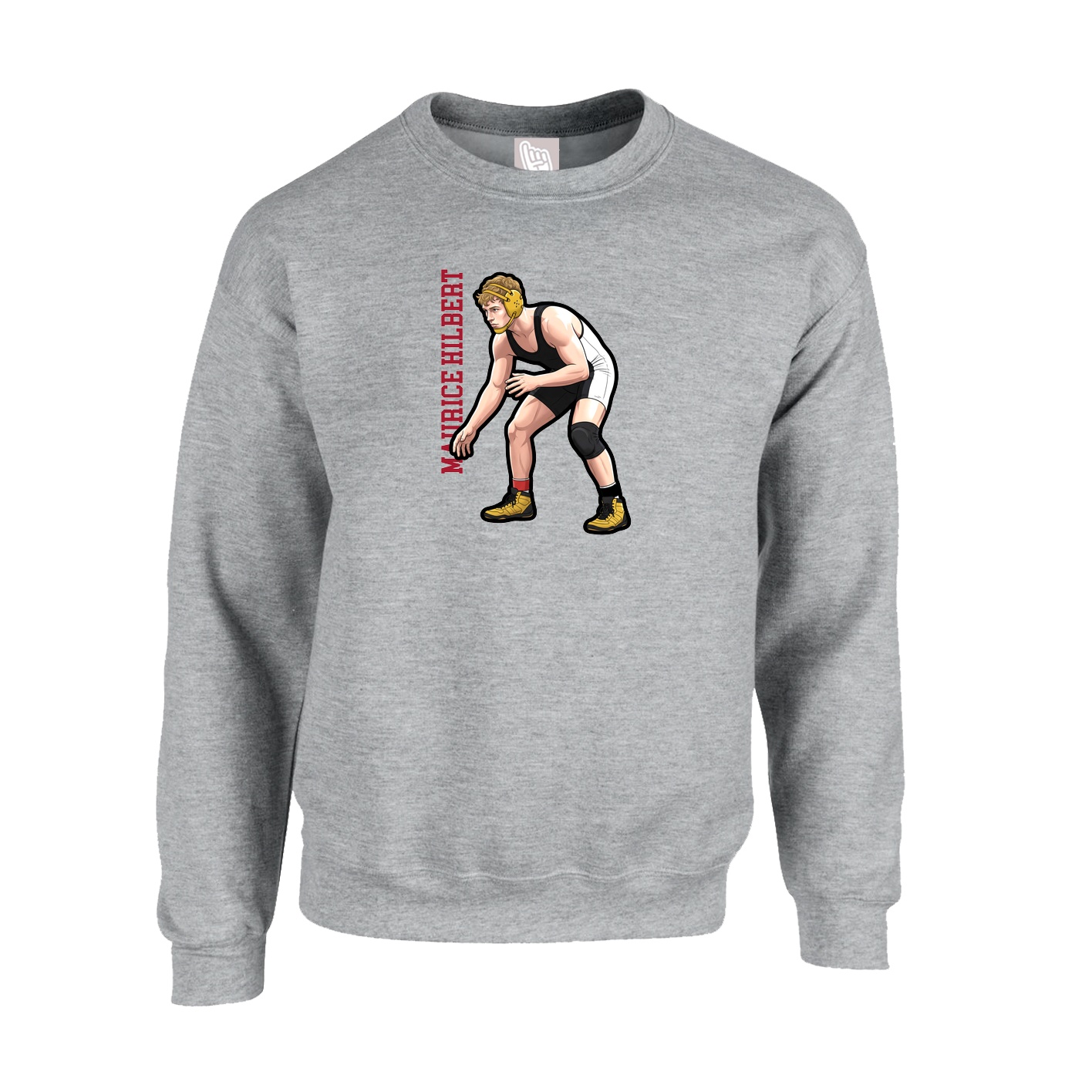Fleece Crew — Name Vertical in Grey