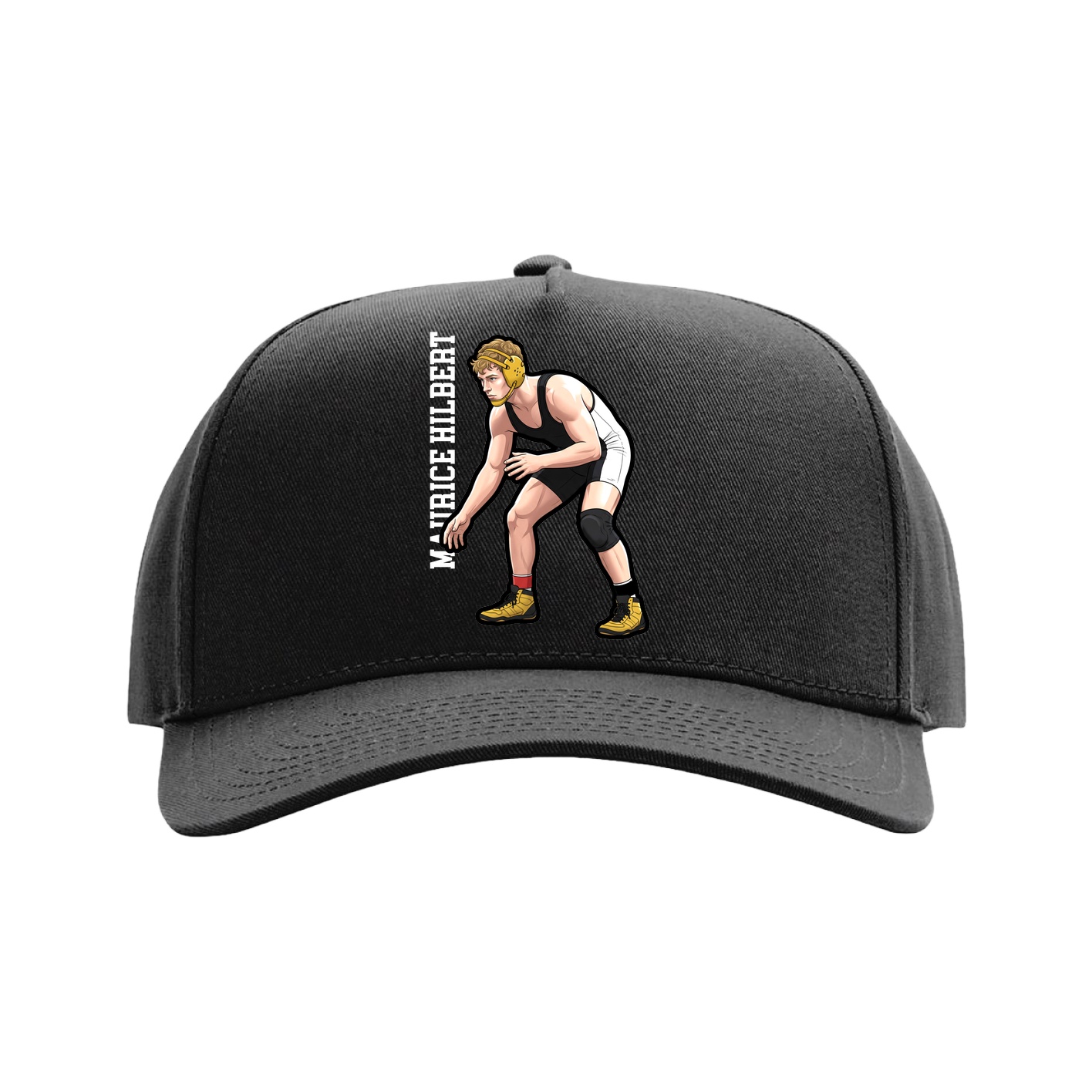 Full Fabric Five-Panel Champ Cap — Name Vertical in Black