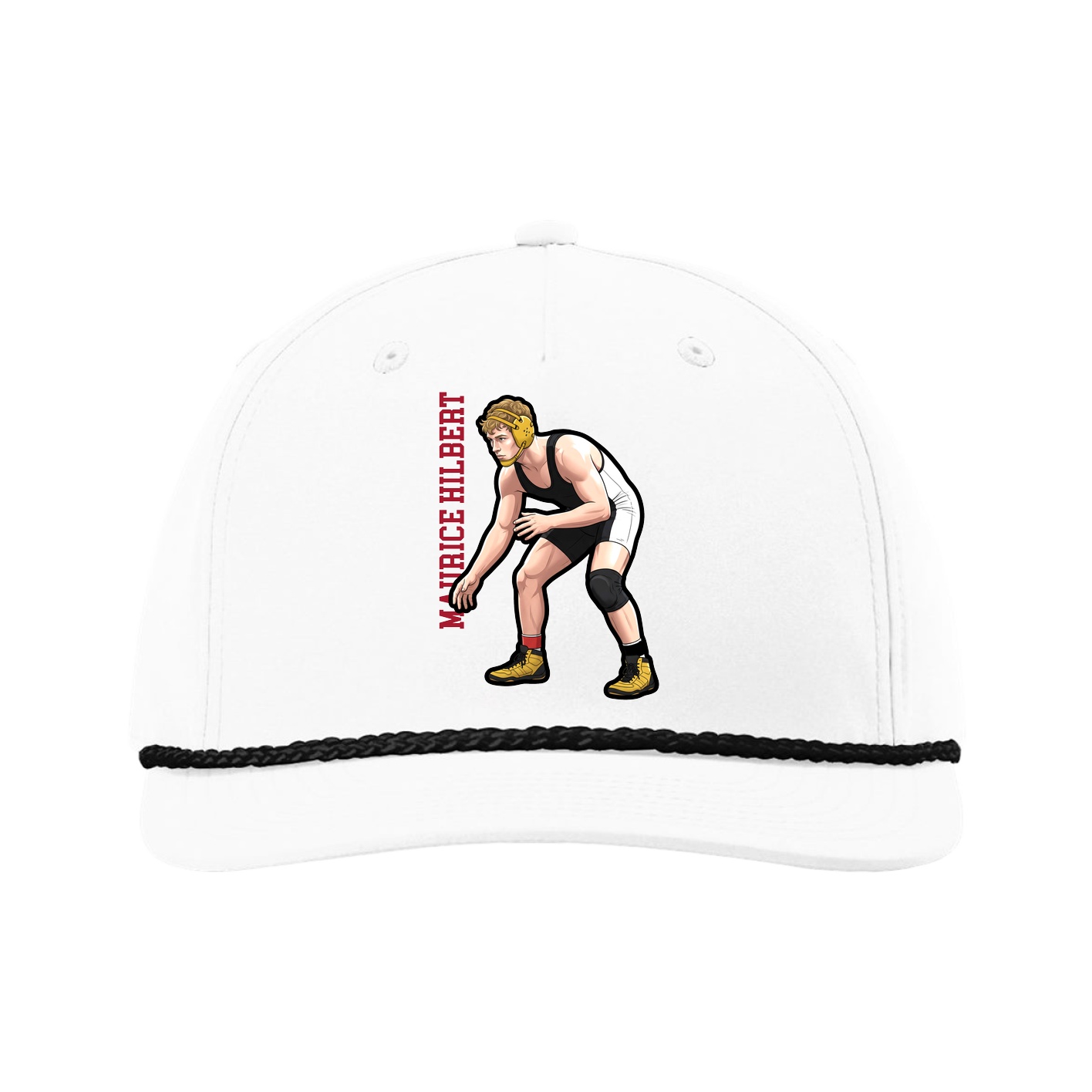 Five-Panel Classic Rope Cap — Name Vertical in White