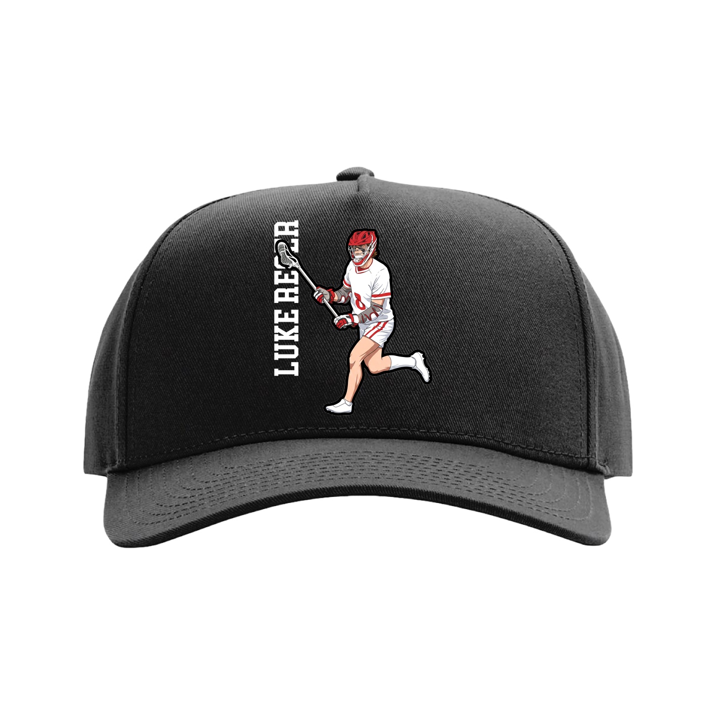 Full Fabric Five-Panel Champ Cap — Name Vertical in Black