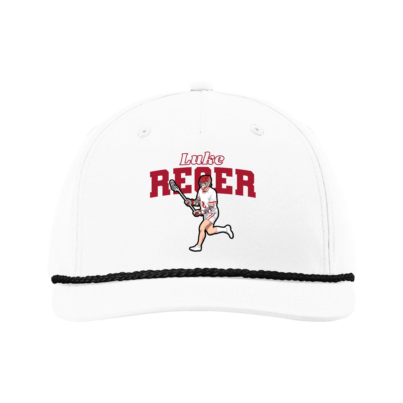 Five-Panel Classic Rope Cap — Name Arch in White