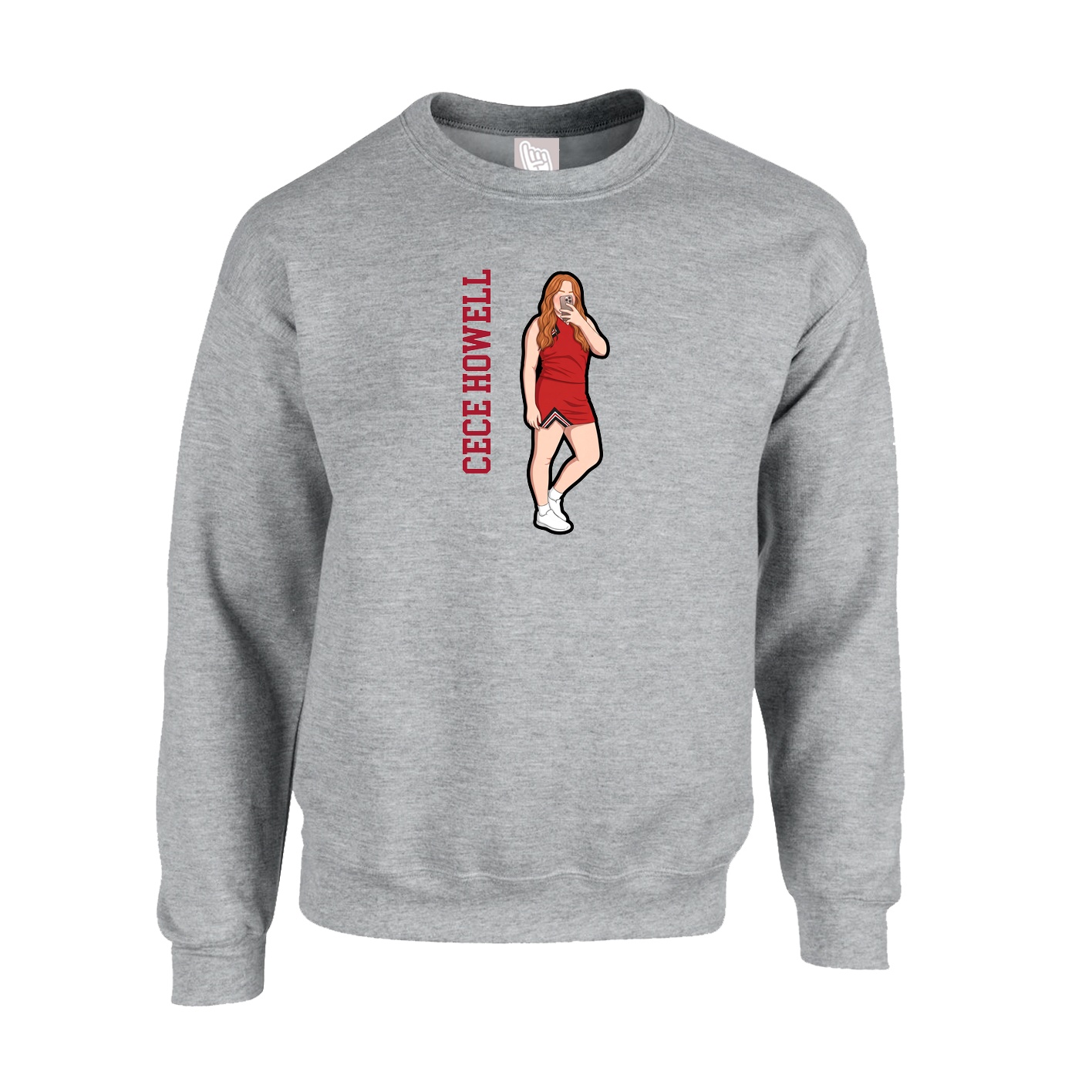 Fleece Crew — Name Vertical in Grey