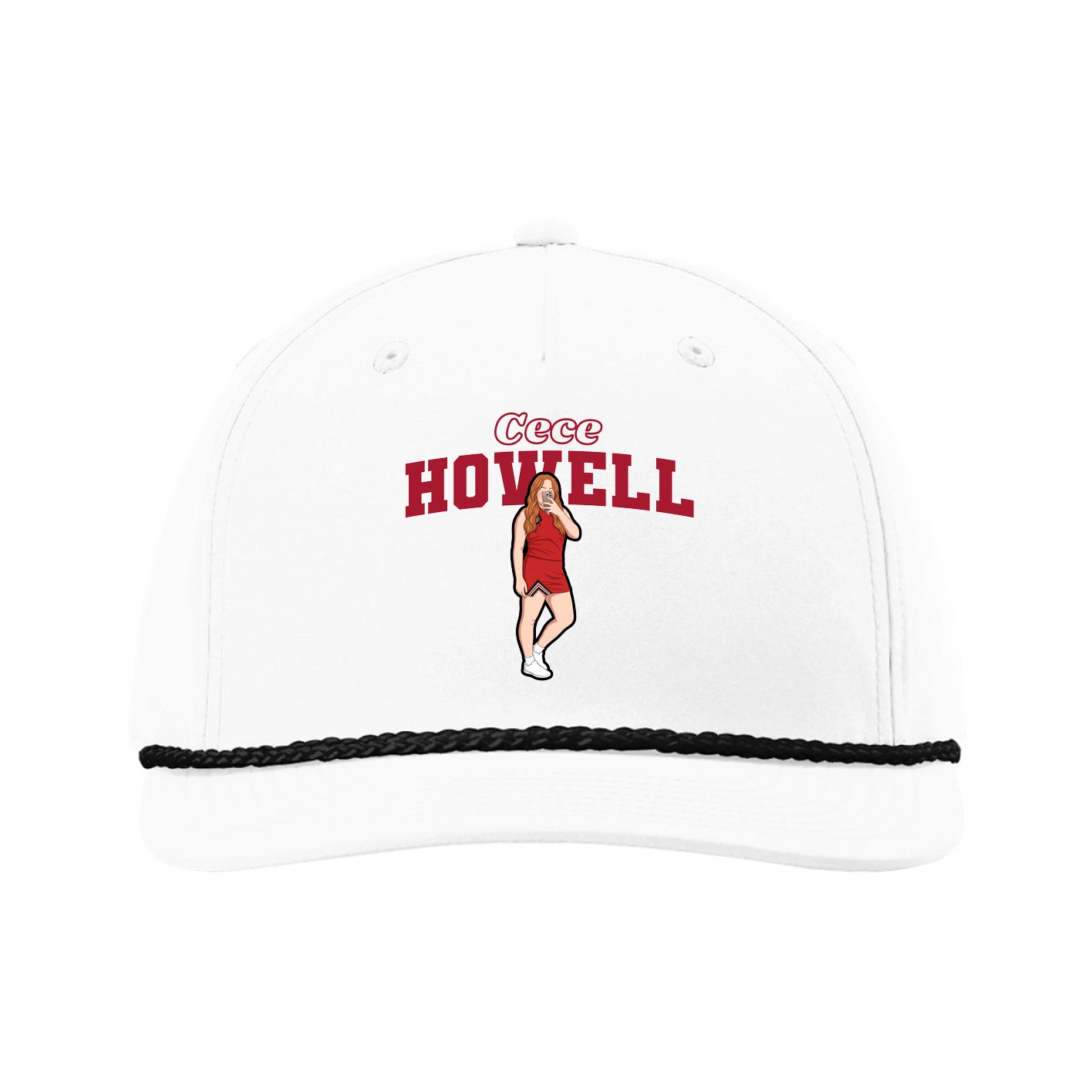 Five-Panel Classic Rope Cap — Name Arch in White