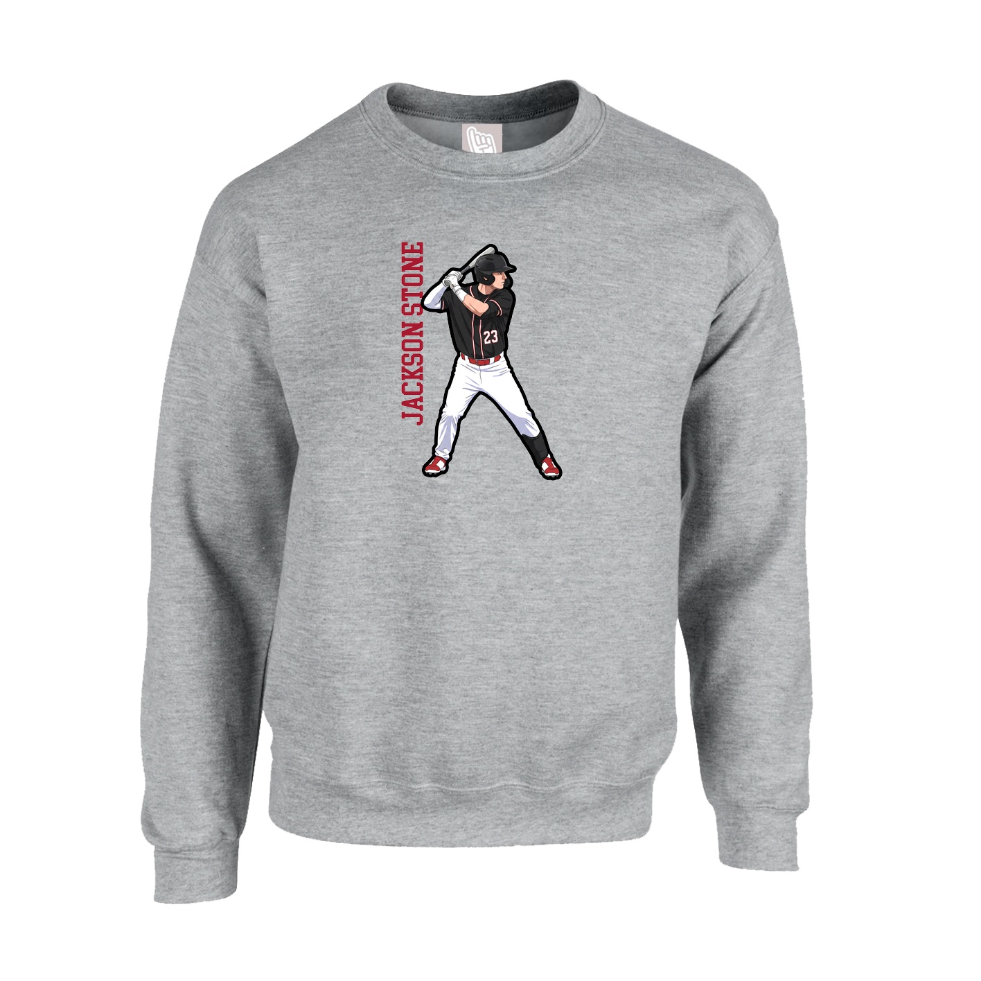 Fleece Crew — Name Vertical in Grey