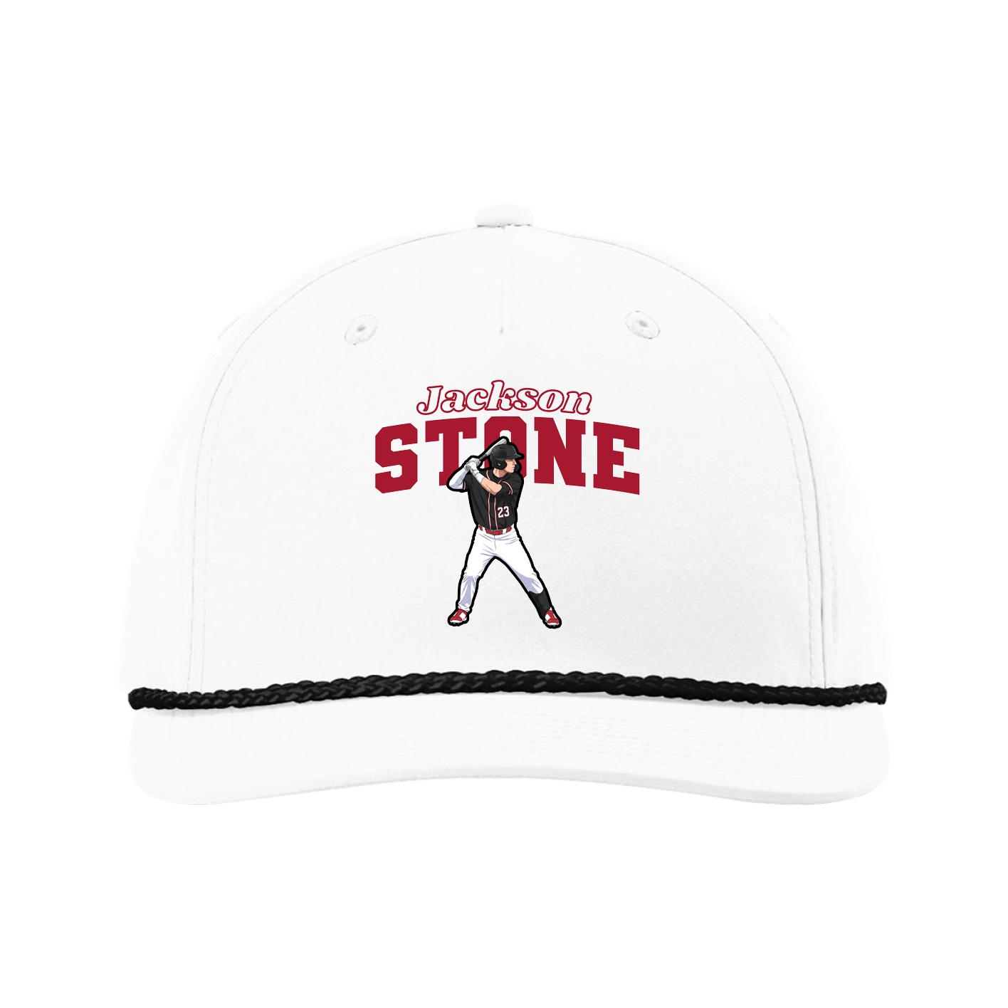 Five-Panel Classic Rope Cap — Name Arch in White