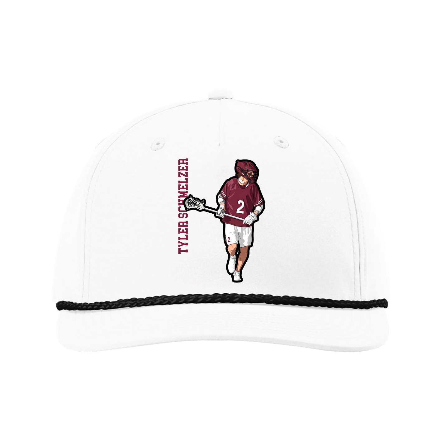 Five-Panel Classic Rope Cap — Name Vertical in White