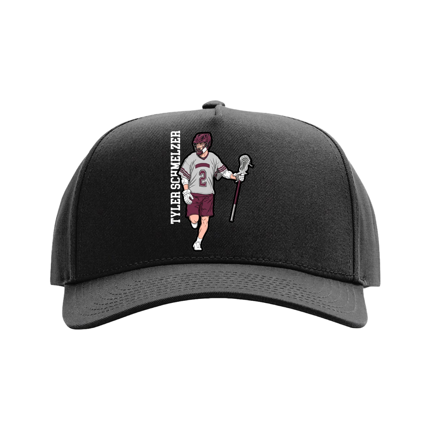 Full Fabric Five-Panel Champ Cap — Name Vertical in Black