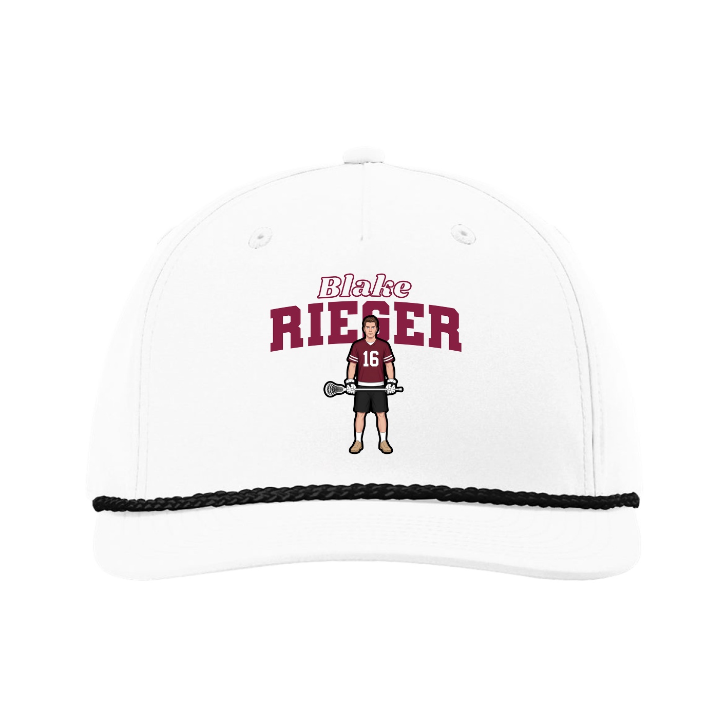 Five-Panel Classic Rope Cap — Name Arch in White