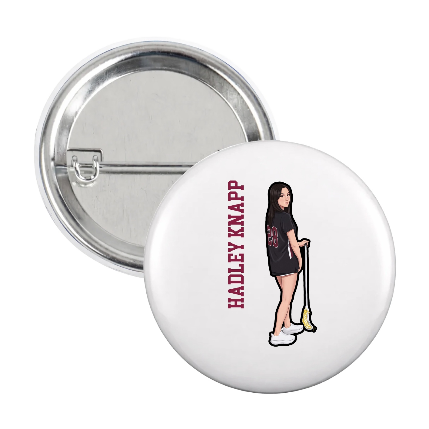 Game Day Button — Name Vertical in White