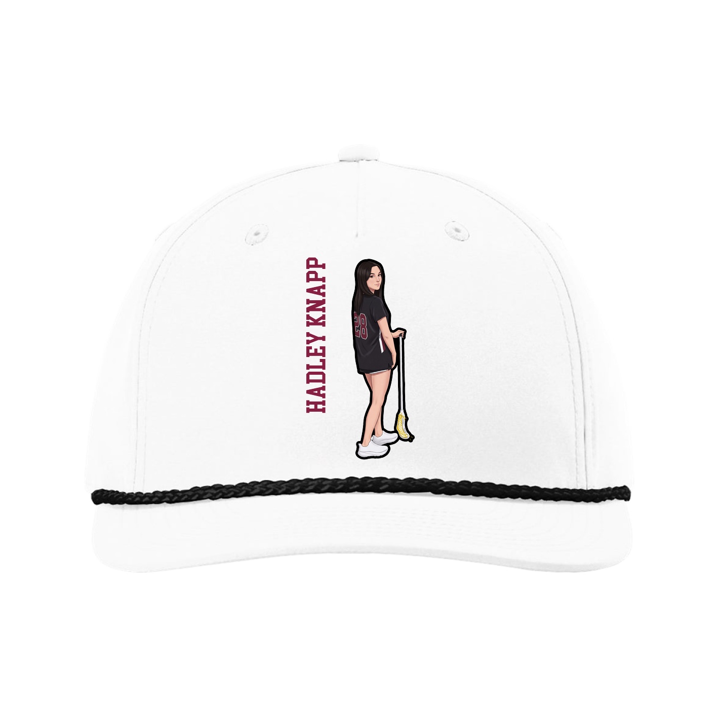Five-Panel Classic Rope Cap — Name Vertical in White