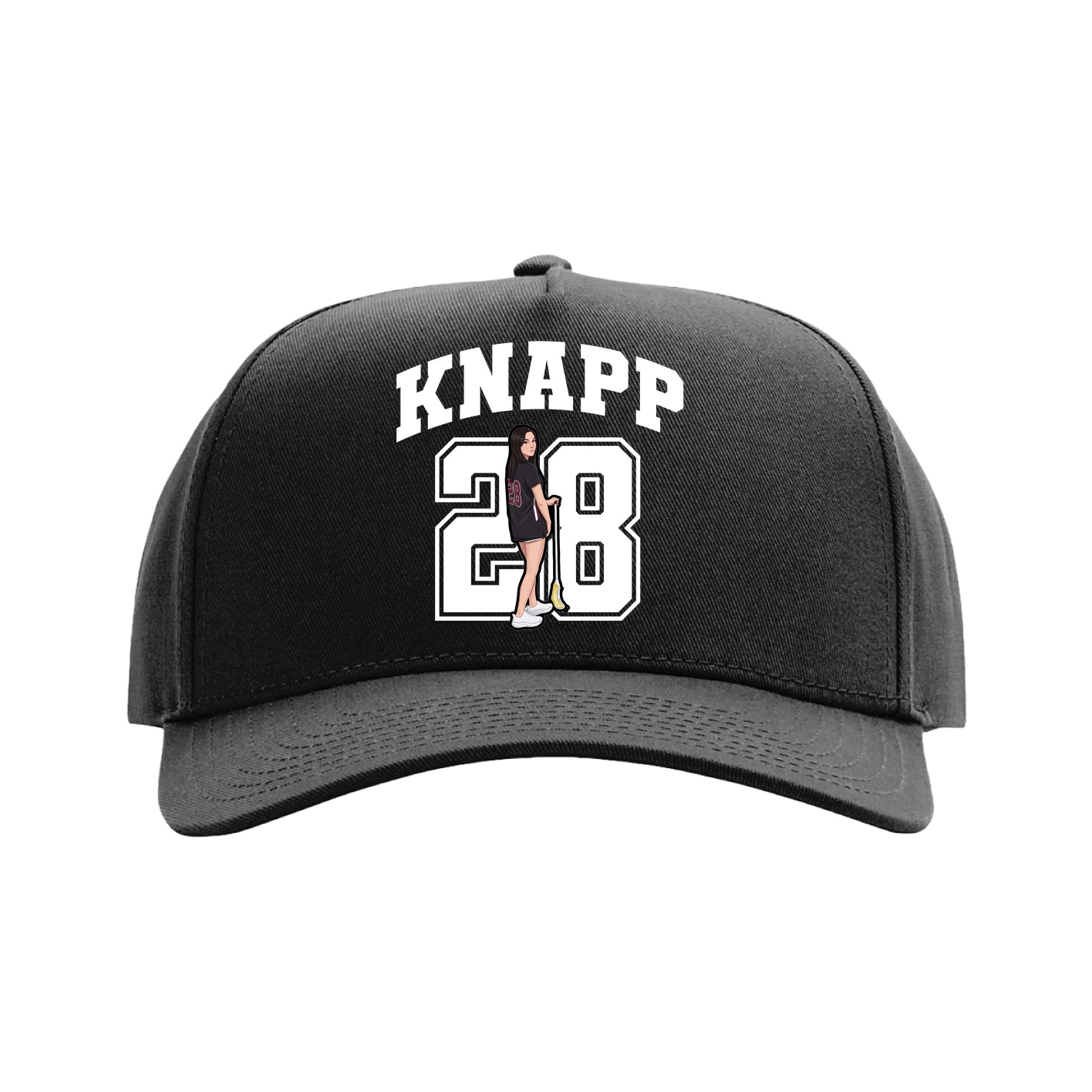 Full Fabric Five-Panel Champ Cap — Number in Black