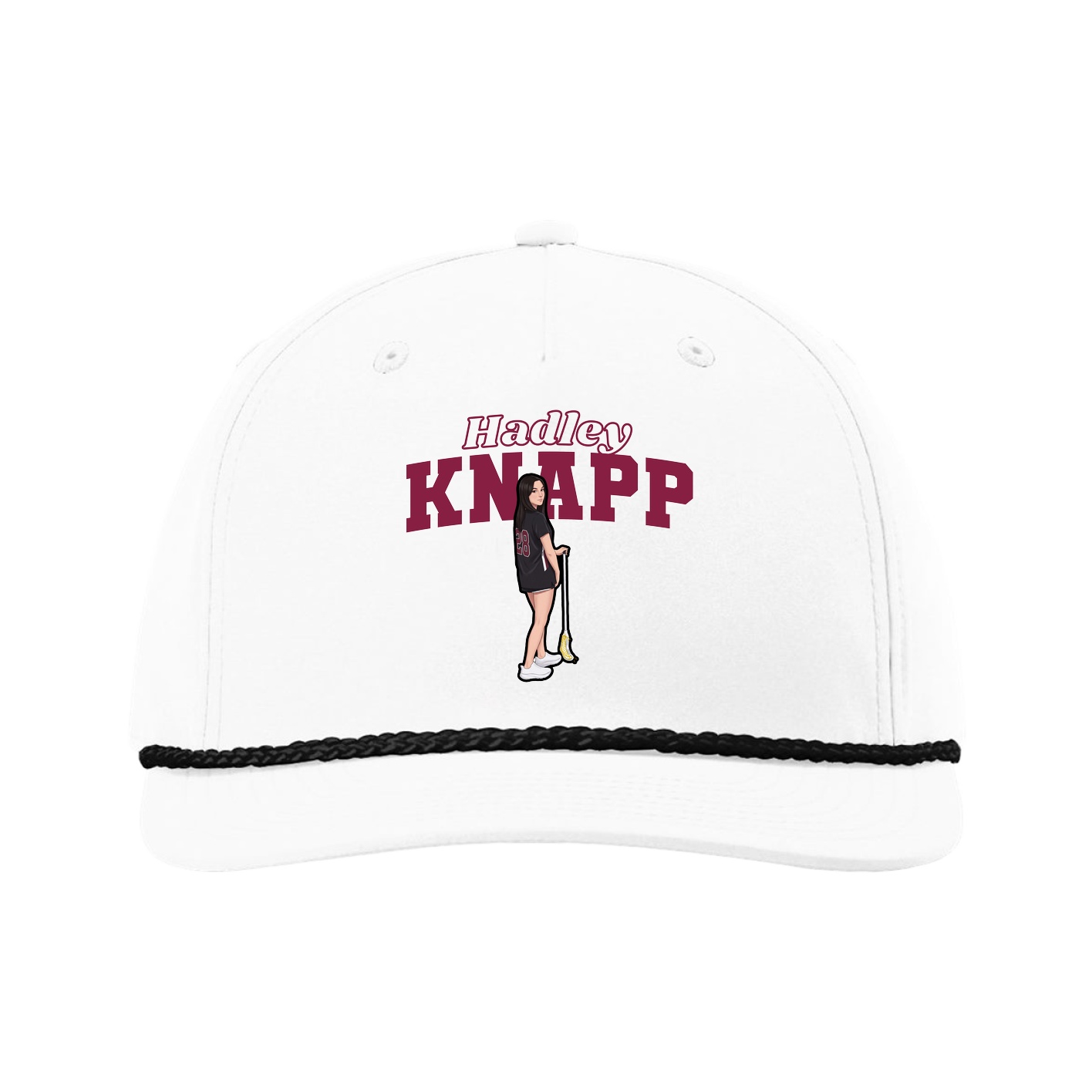 Five-Panel Classic Rope Cap — Name Arch in White