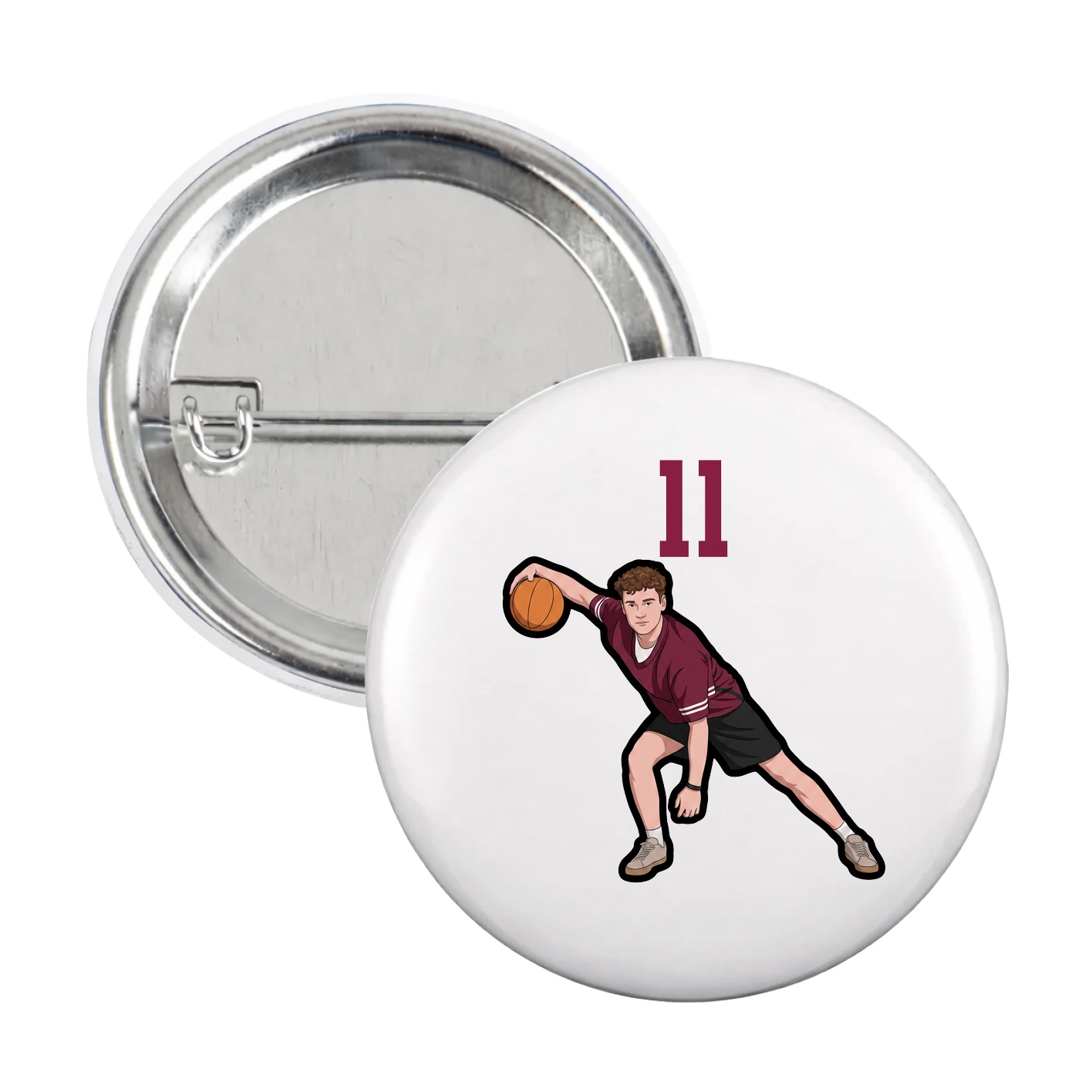 Game Day Button — Number Top in White