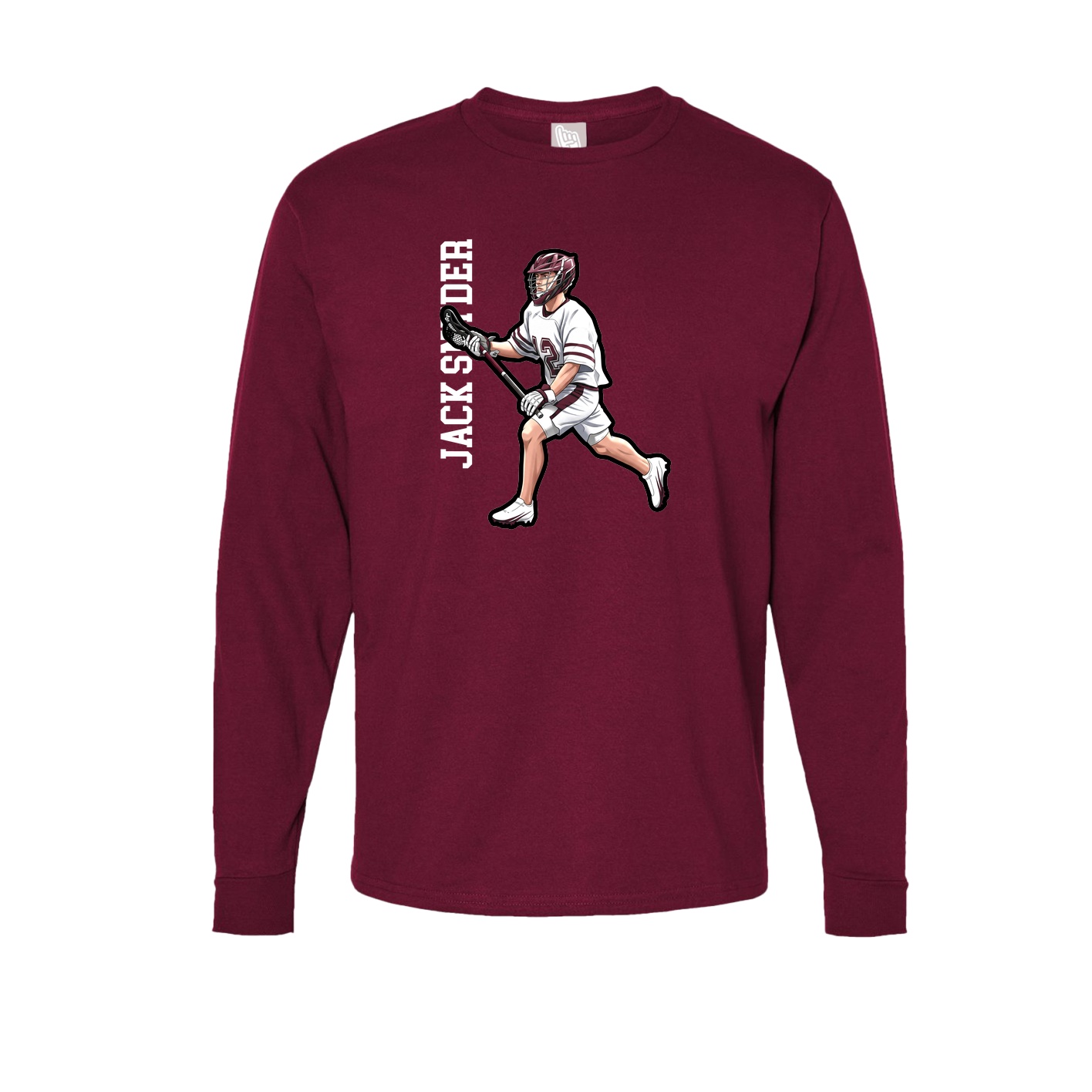 Long Sleeve Tee — Name Vertical in Cardinal
