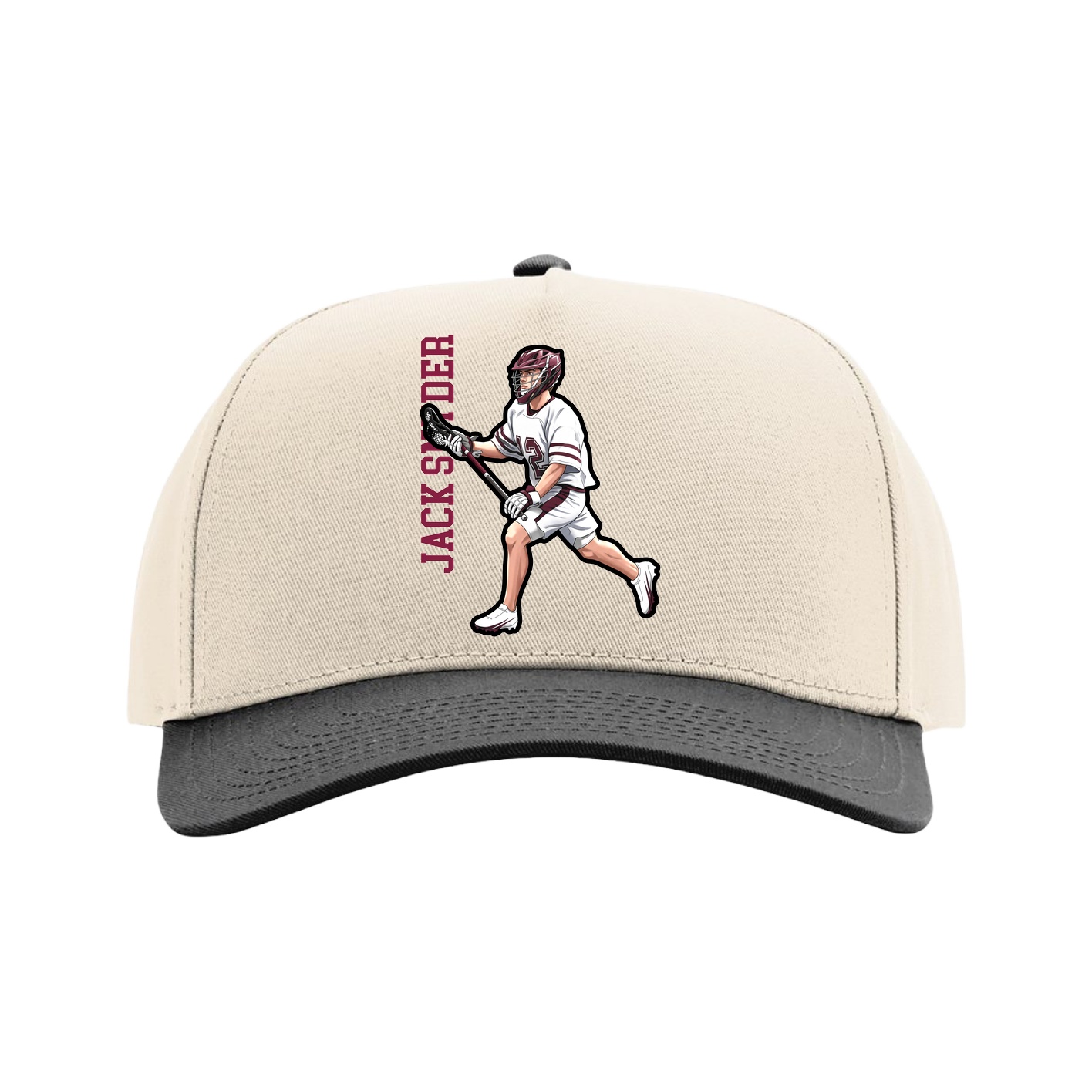 Full Fabric Five-Panel Champ Cap — Name Vertical in Cream/Black