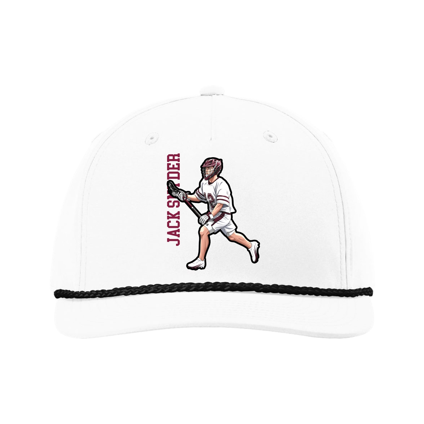 Five-Panel Classic Rope Cap — Name Vertical in White