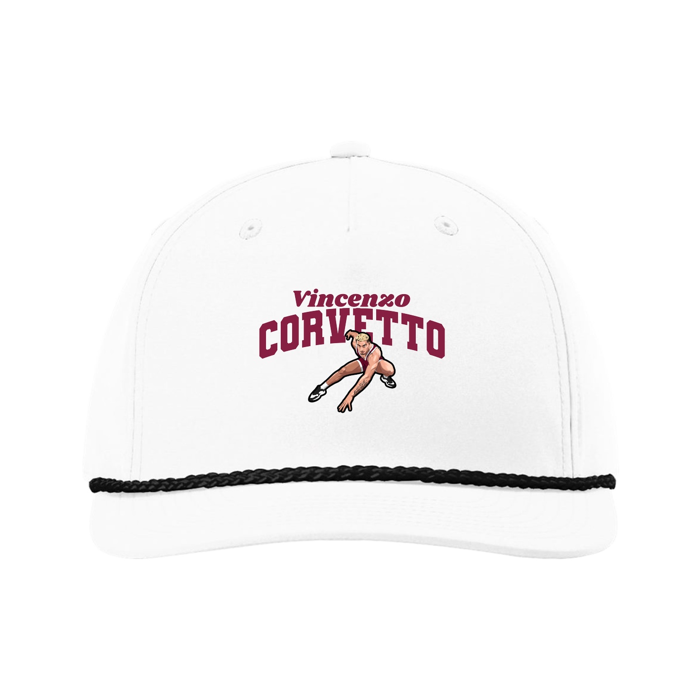 Five-Panel Classic Rope Cap — Signature Arch in White