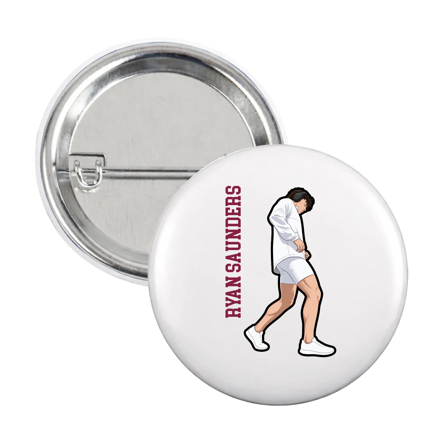 Game Day Button — Name Vertical in White