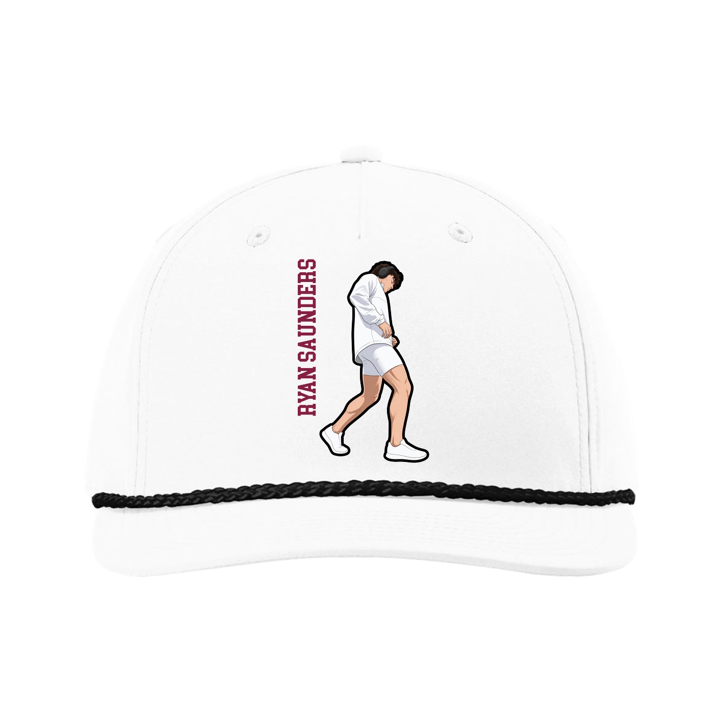 Five-Panel Classic Rope Cap — Name Vertical in White