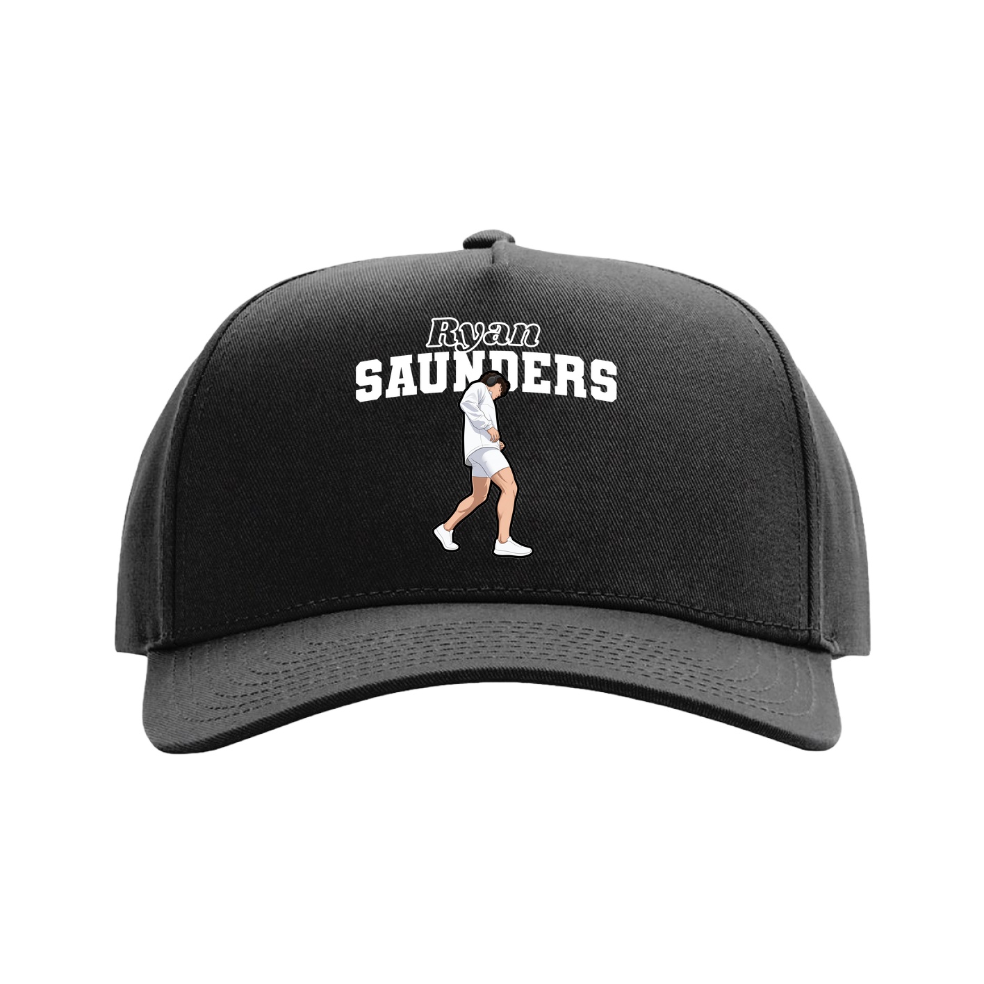 Full Fabric Five-Panel Champ Cap — Name Arch in Black