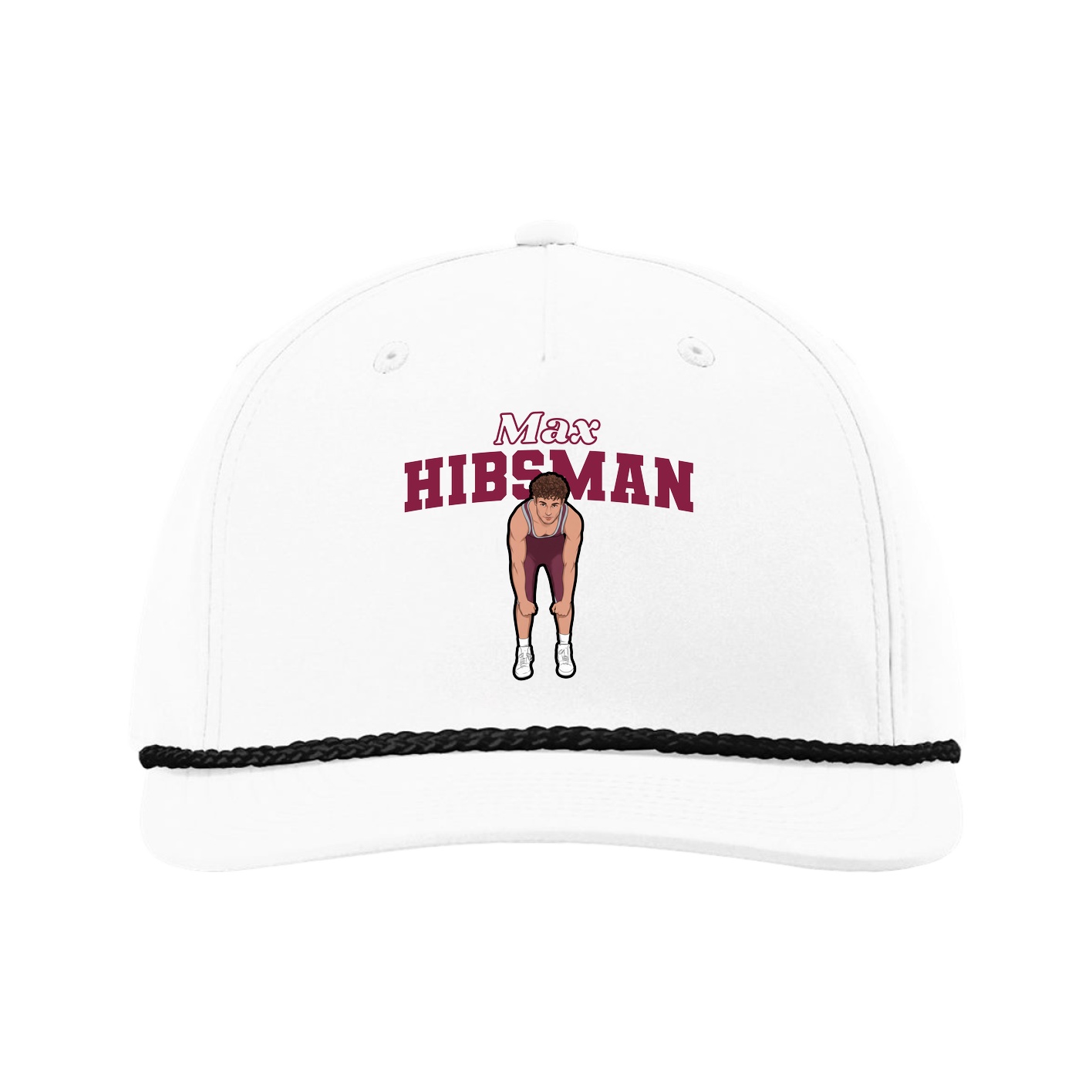Five-Panel Classic Rope Cap — Name Arch in White
