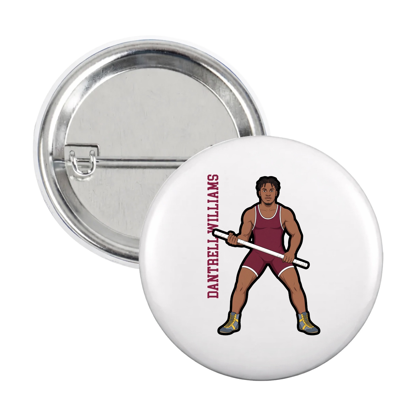 Game Day Button — Name Vertical in White