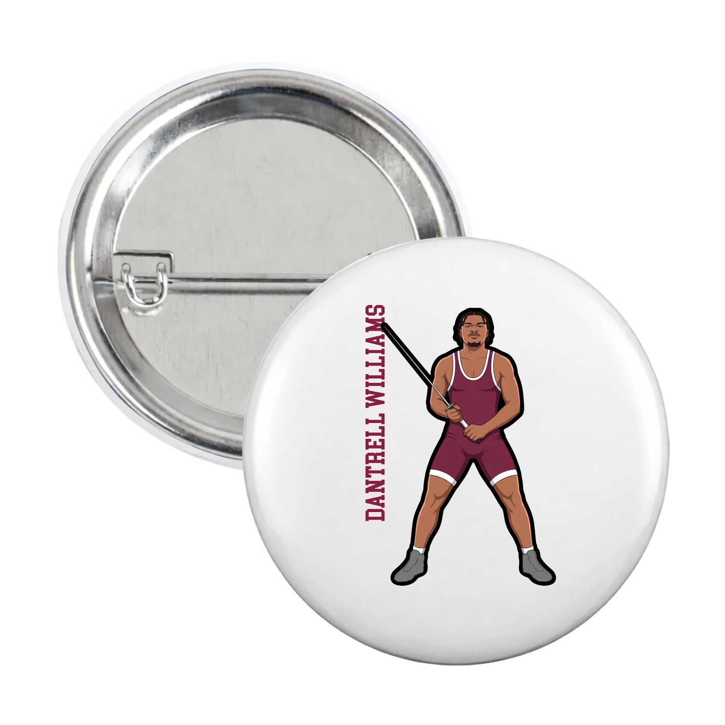 Game Day Button — Name Vertical in White