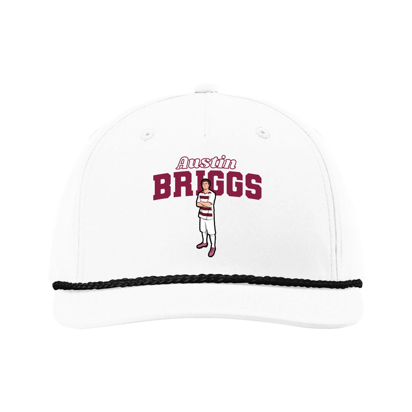 Five-Panel Classic Rope Cap — Name Arch in White