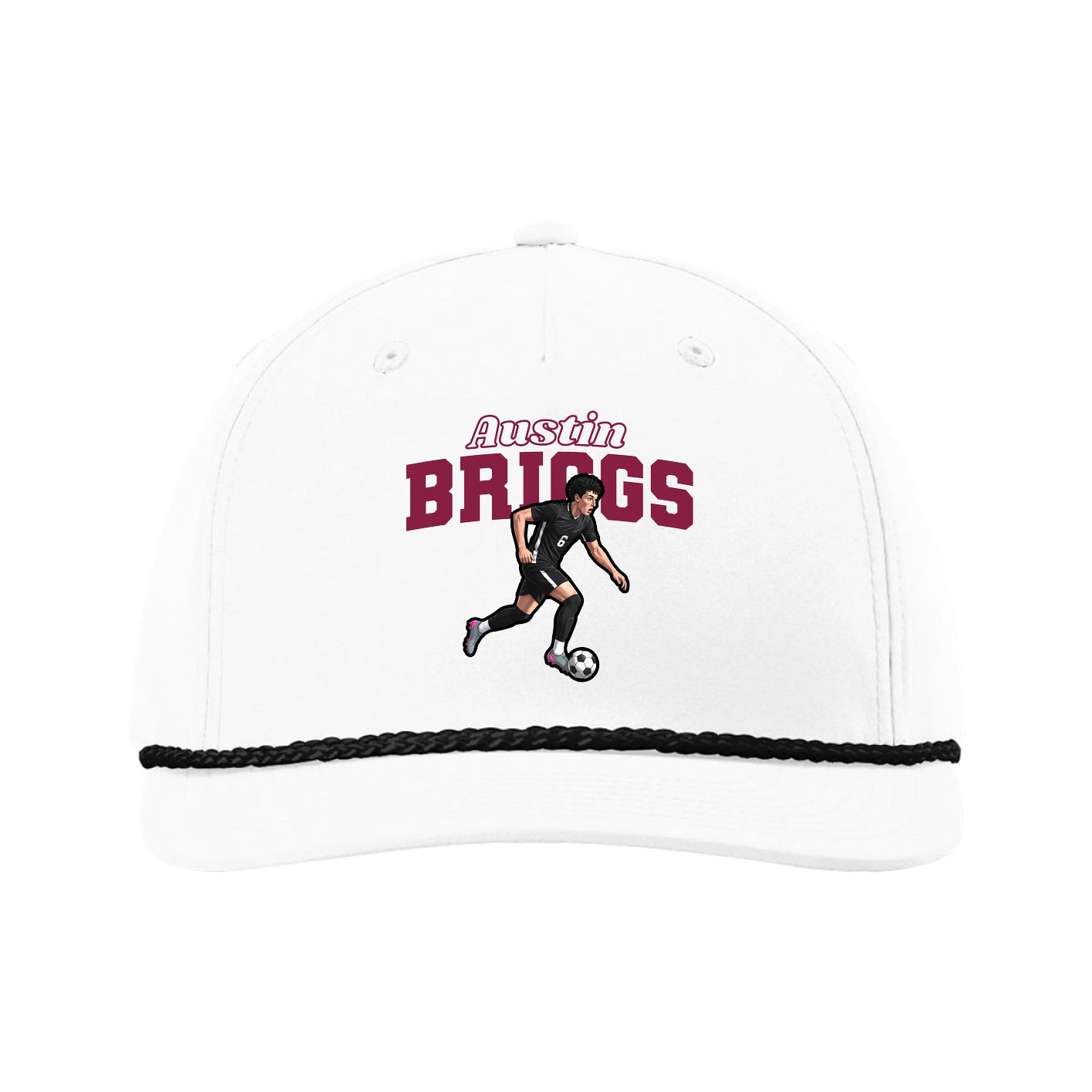 Five-Panel Classic Rope Cap — Name Arch in White