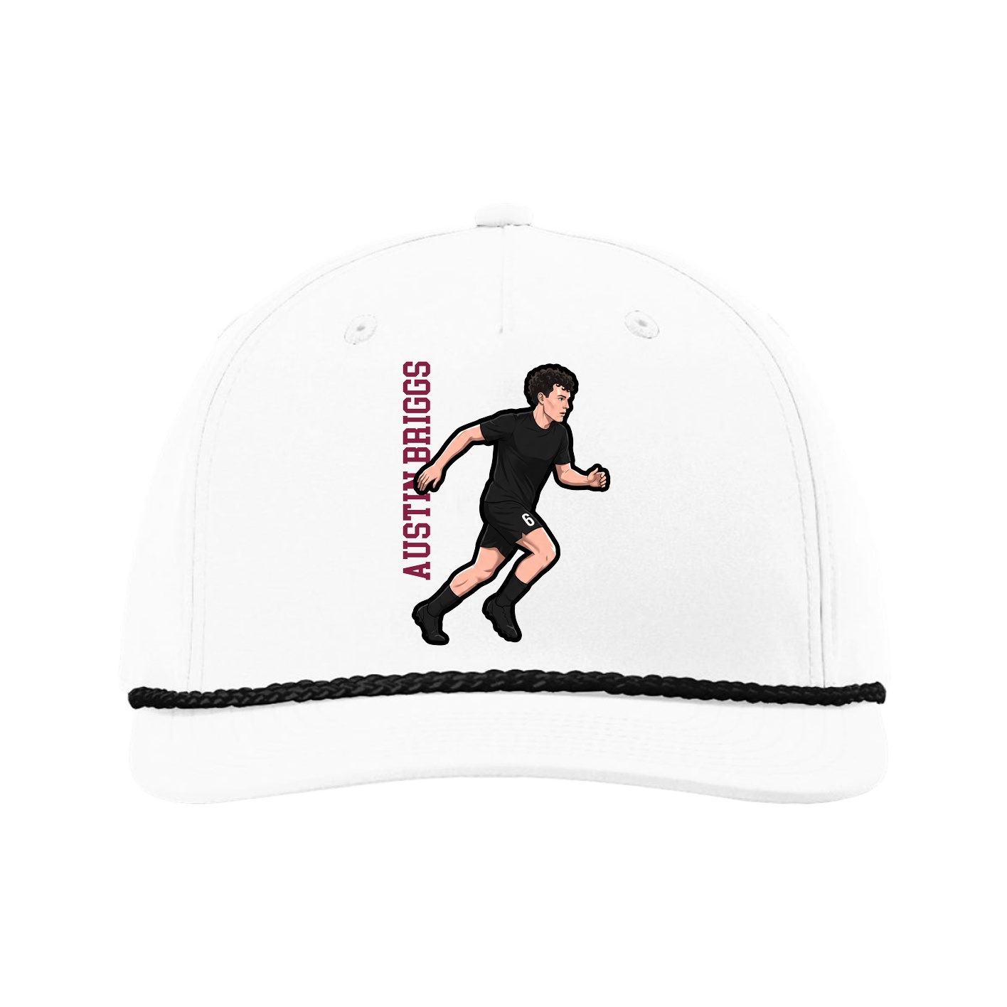 Five-Panel Classic Rope Cap — Name Vertical in White