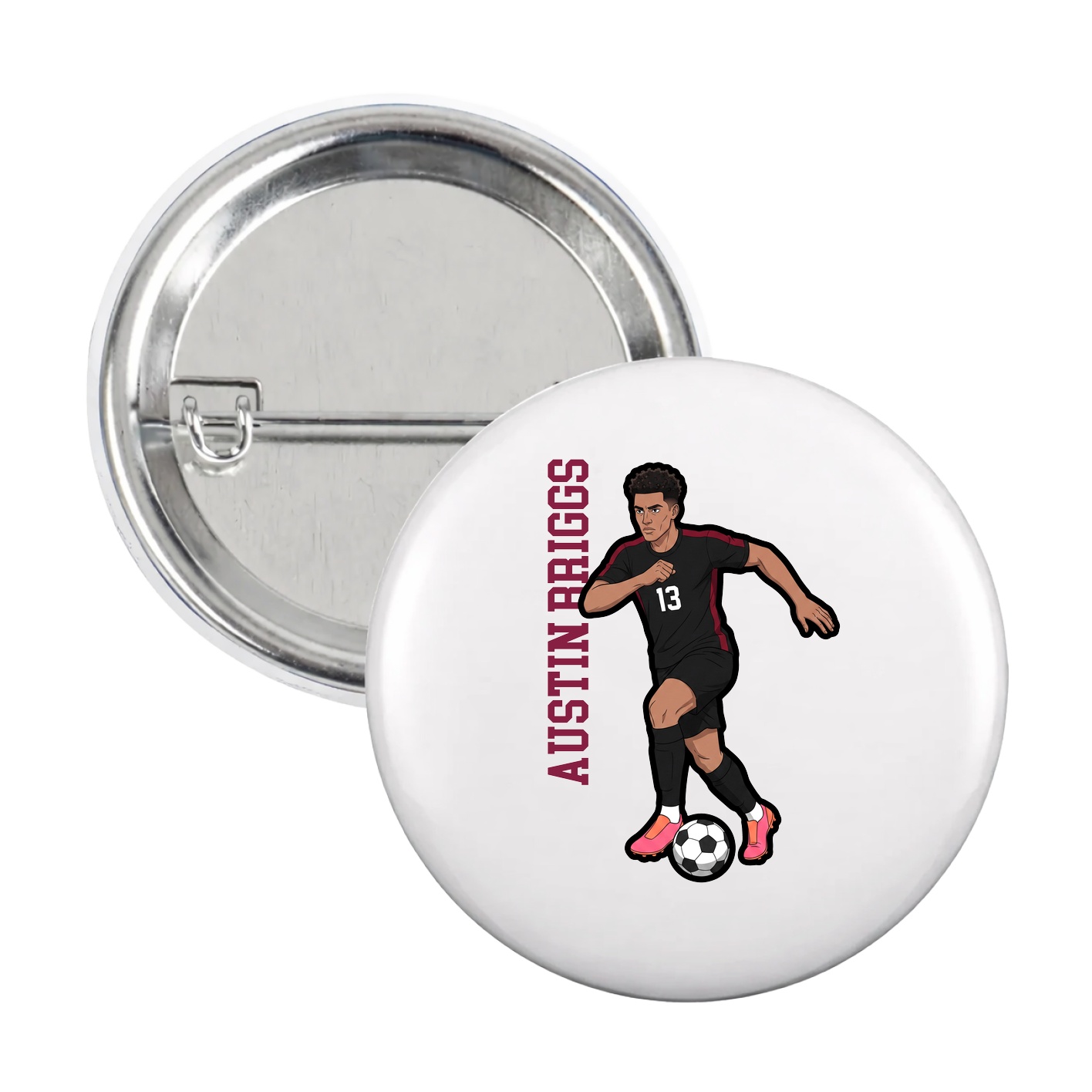 Game Day Button — Name Vertical in White
