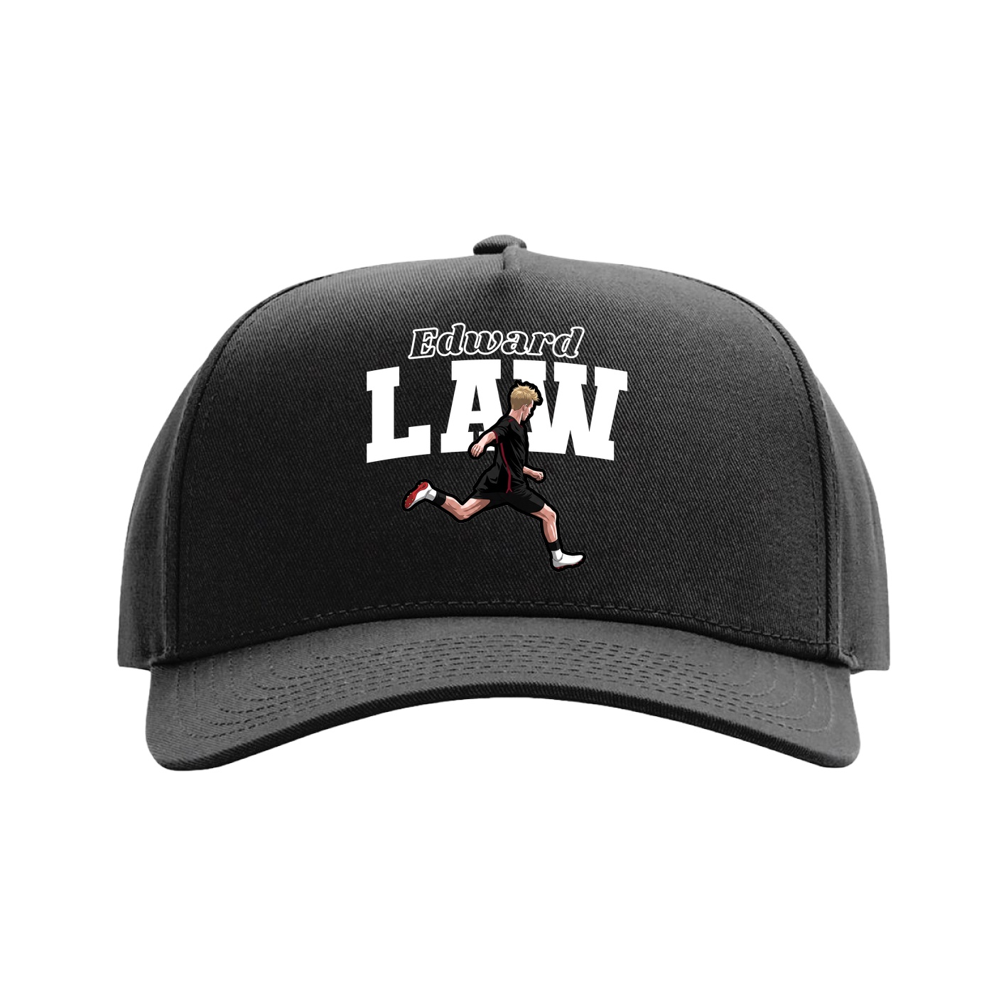 Full Fabric Five-Panel Champ Cap — Name Arch in Black