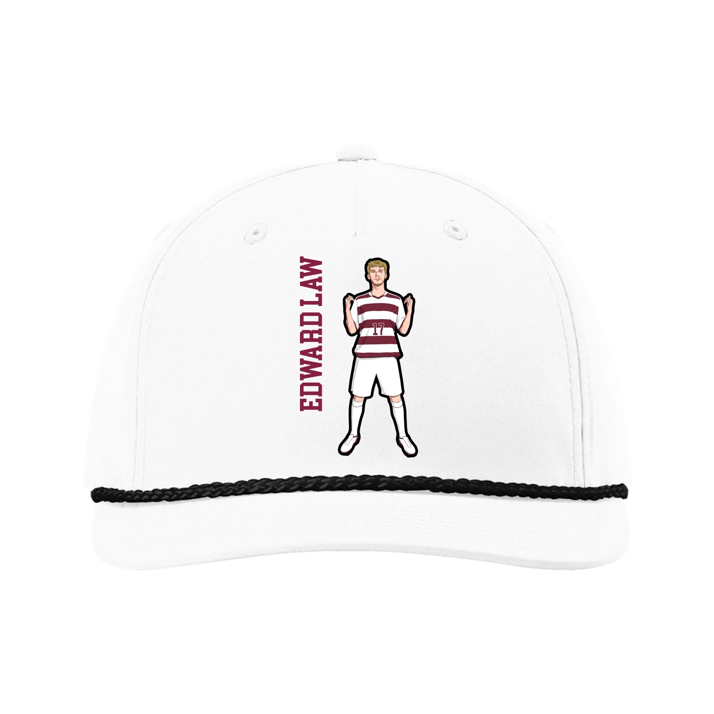 Five-Panel Classic Rope Cap — Name Vertical in White