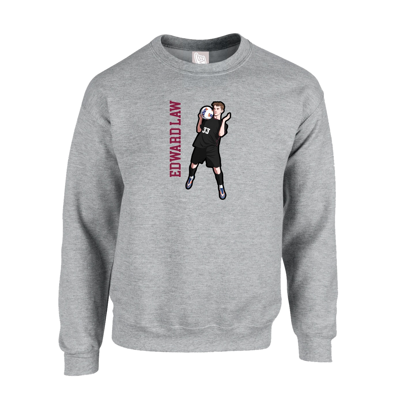Fleece Crew — Name Vertical in Grey