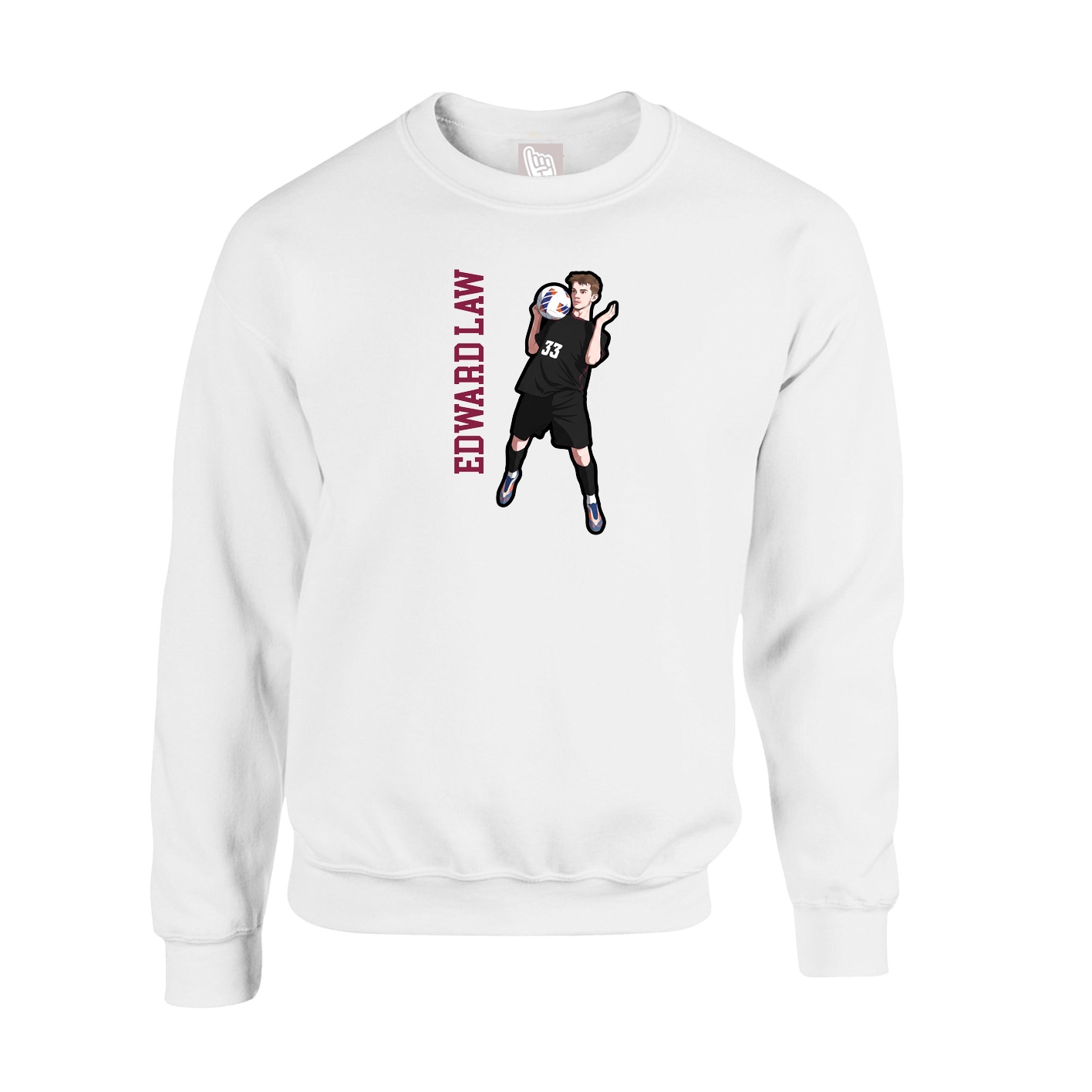 Fleece Crew — Name Vertical in White
