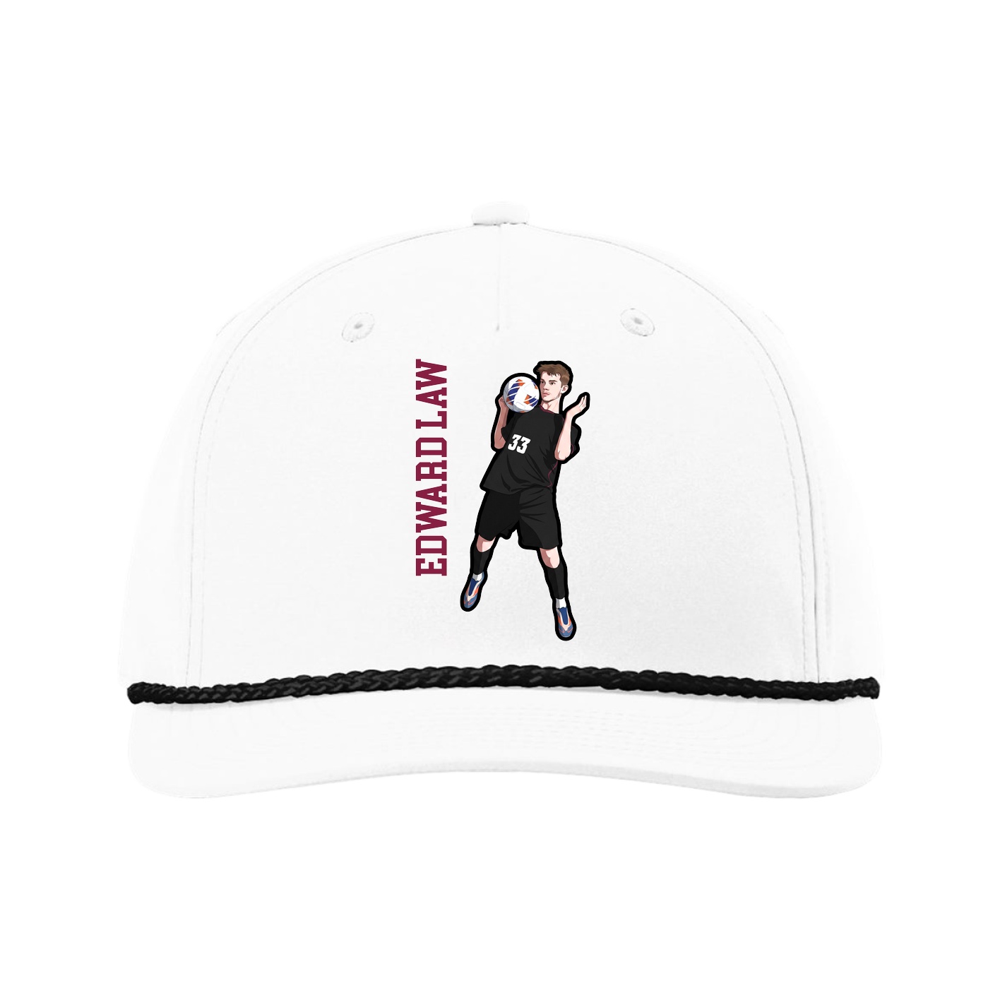 Five-Panel Classic Rope Cap — Name Vertical in White