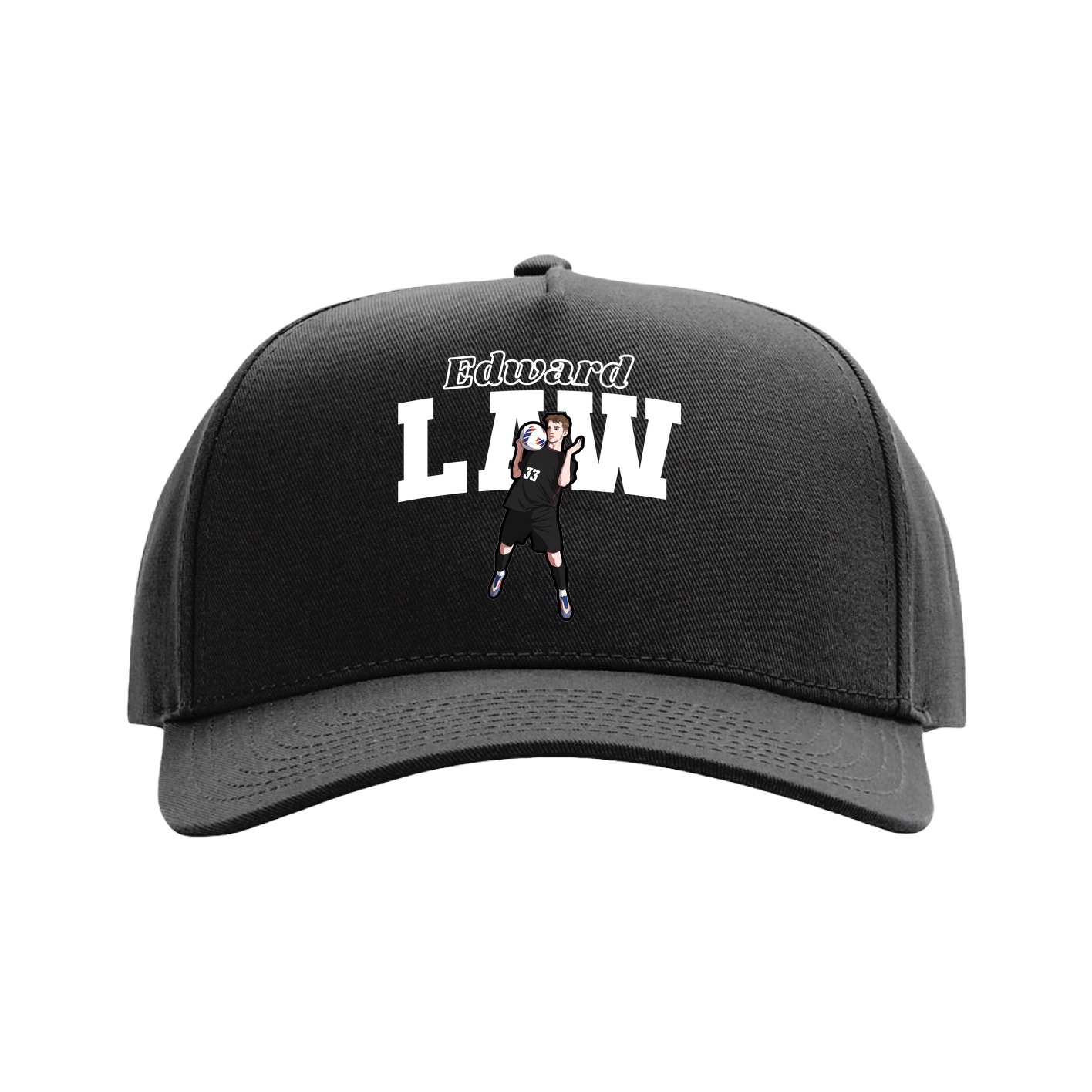 Full Fabric Five-Panel Champ Cap — Name Arch in Black