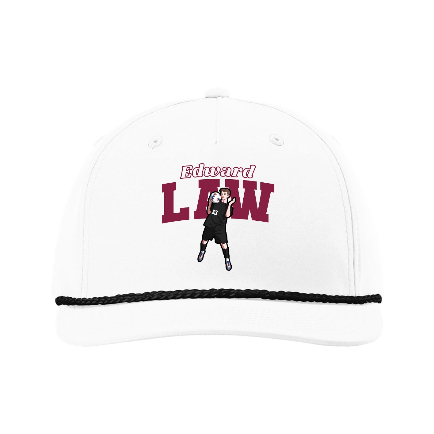 Five-Panel Classic Rope Cap — Name Arch in White
