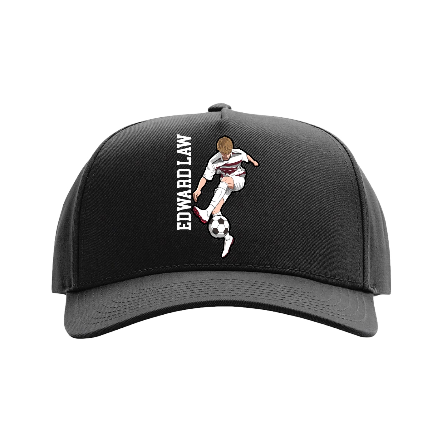 Full Fabric Five-Panel Champ Cap — Name Vertical in Black
