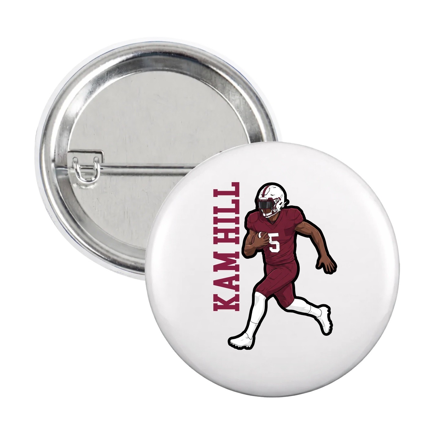 Game Day Button — Name Vertical in White