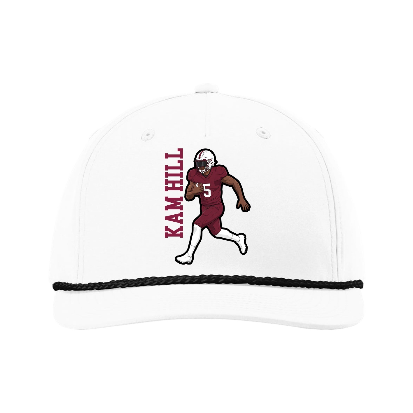 Five-Panel Classic Rope Cap — Name Vertical in White