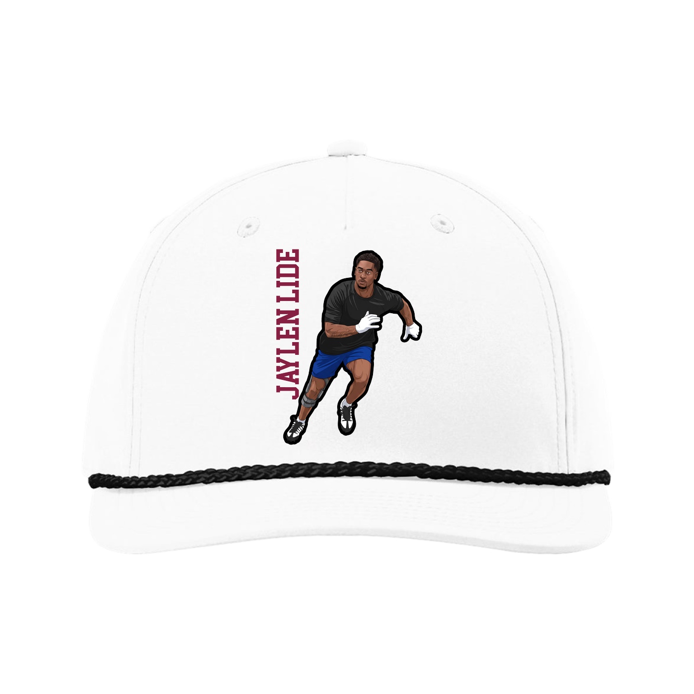 Five-Panel Classic Rope Cap — Name Vertical in White