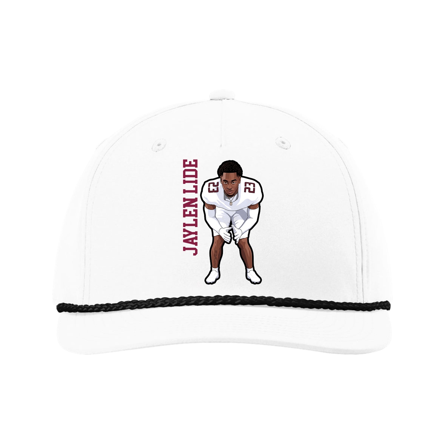 Five-Panel Classic Rope Cap — Name Vertical in White