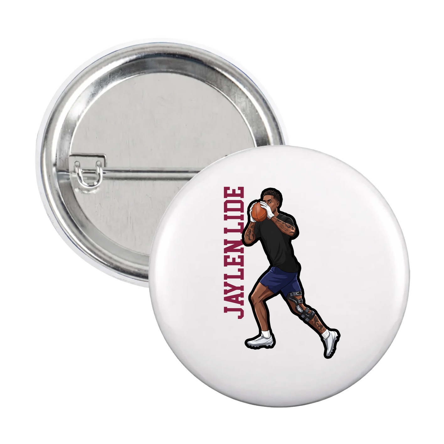 Game Day Button — Name Vertical in White