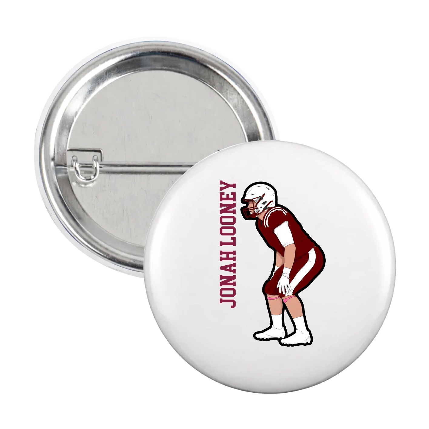 Game Day Button — Name Vertical in White