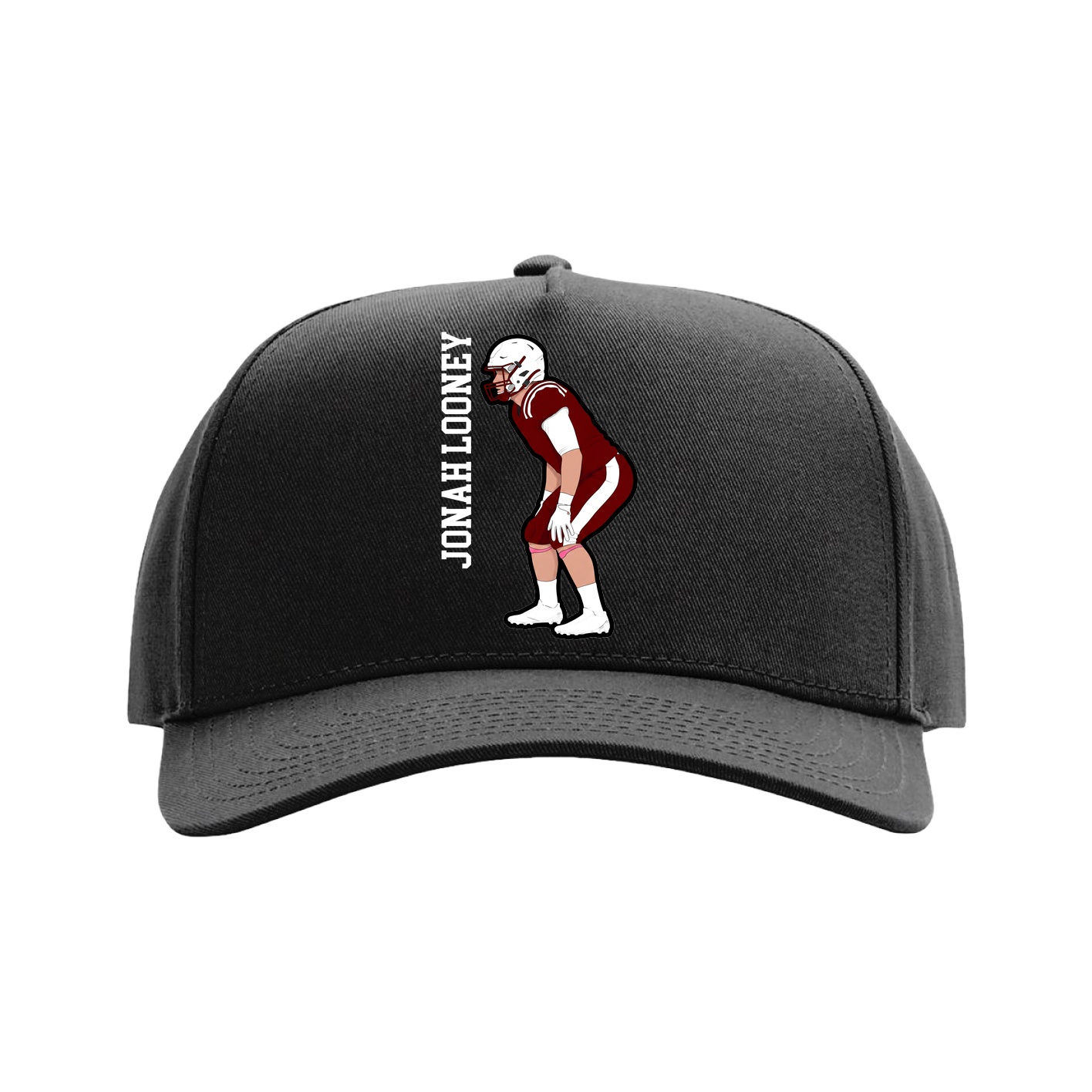 Full Fabric Five-Panel Champ Cap — Name Vertical in Black