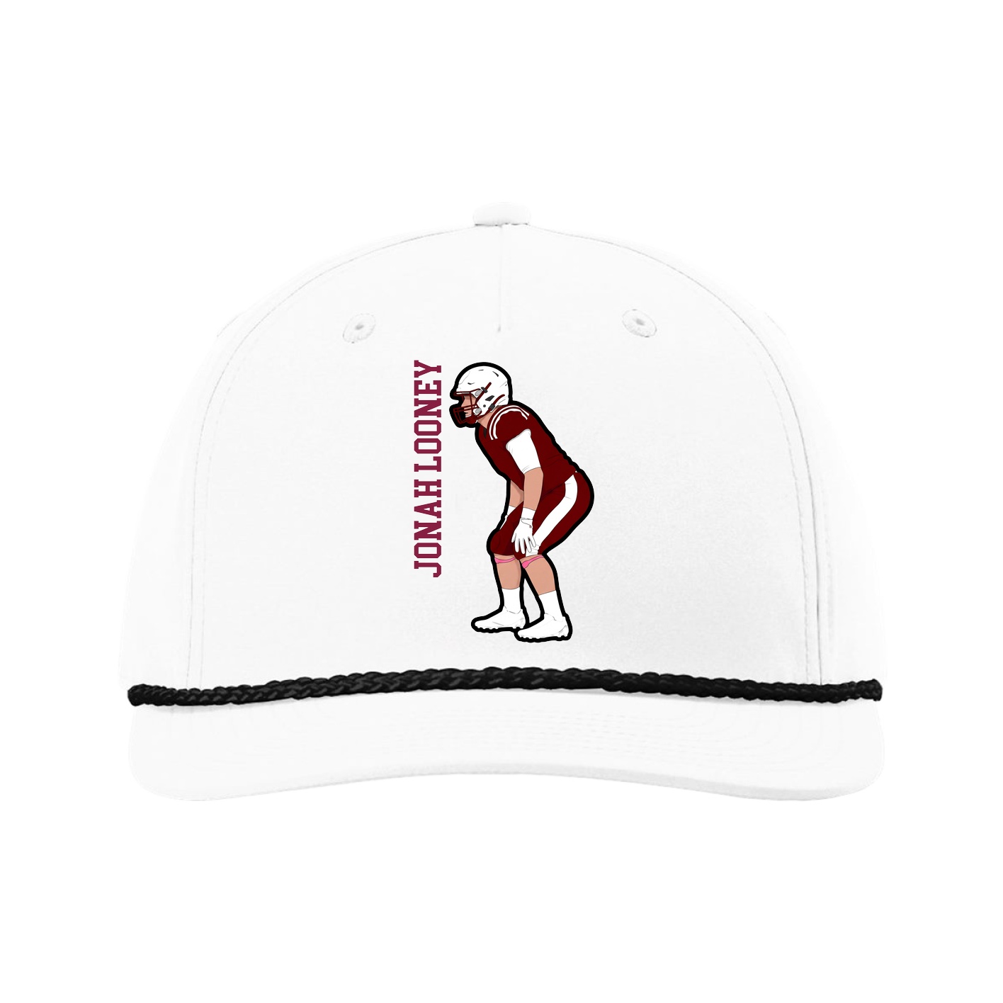Five-Panel Classic Rope Cap — Name Vertical in White