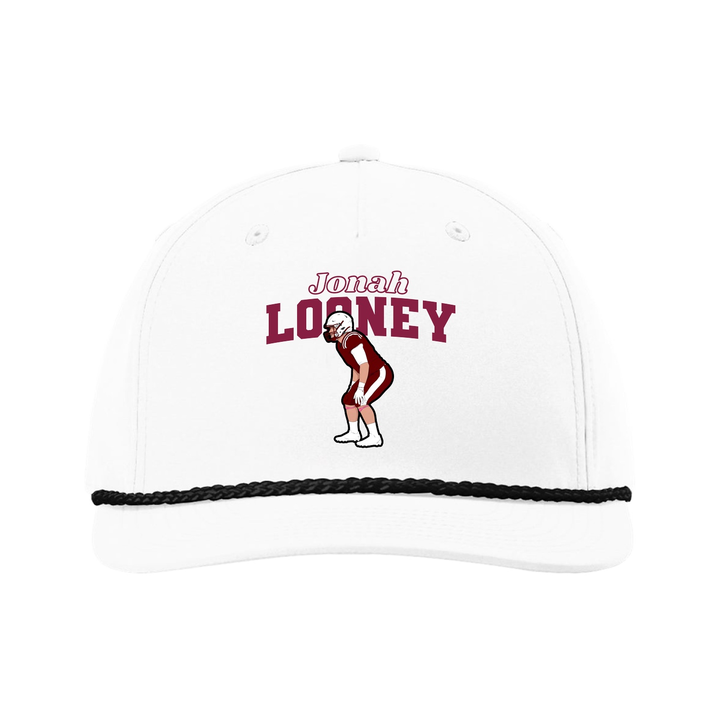 Five-Panel Classic Rope Cap — Name Arch in White