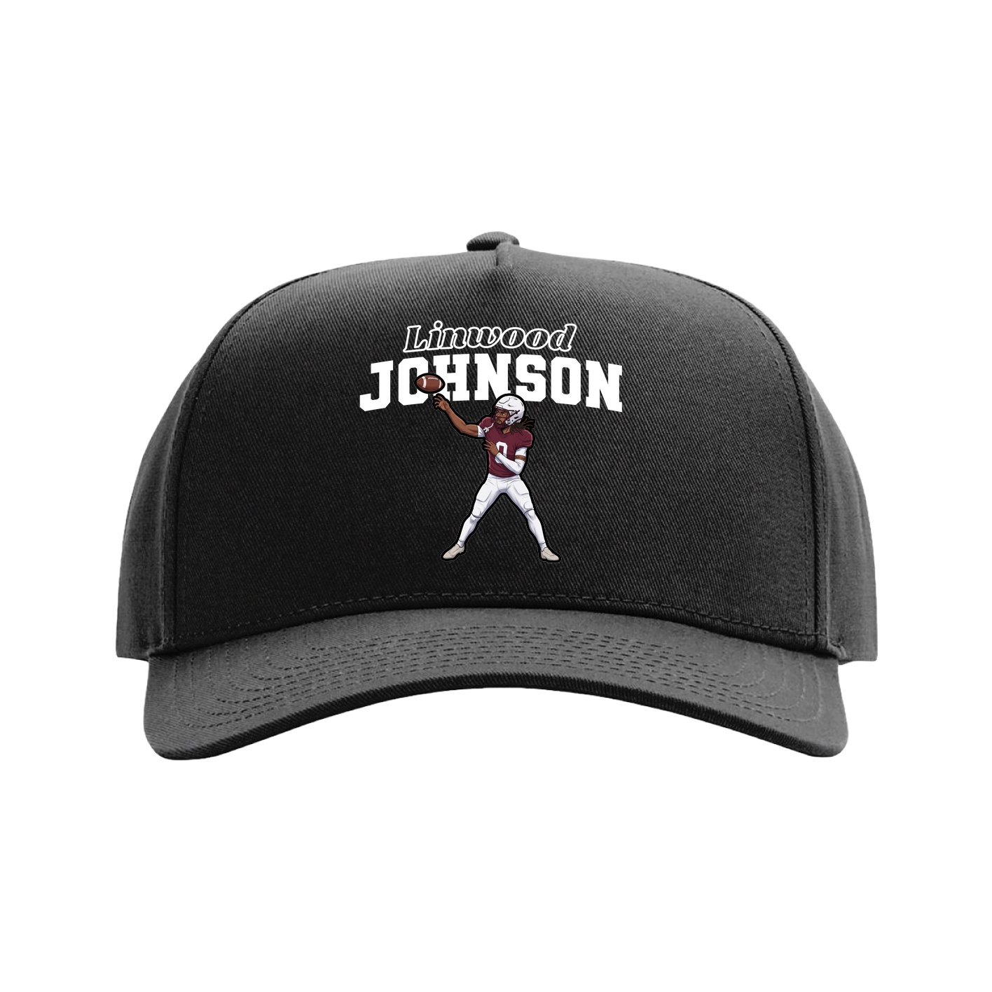 Full Fabric Five-Panel Champ Cap — Name Arch in Black