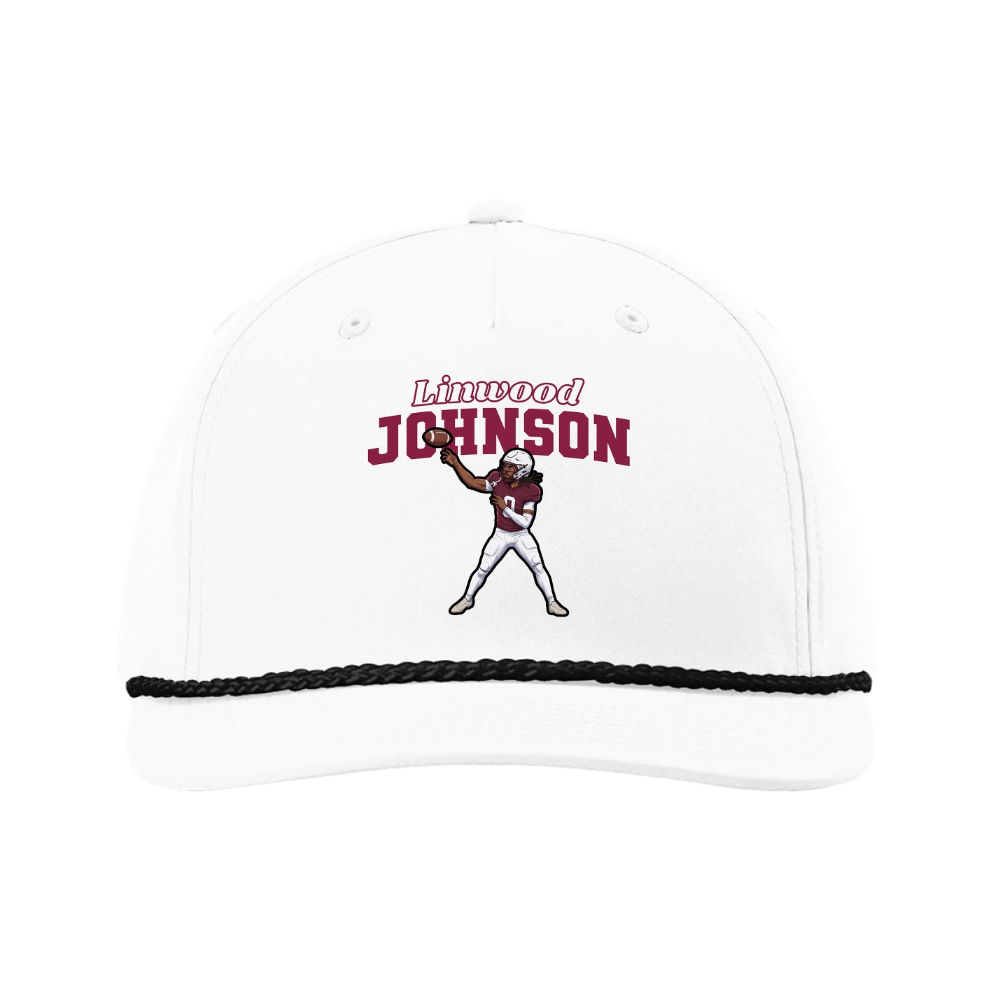 Five-Panel Classic Rope Cap — Name Arch in White